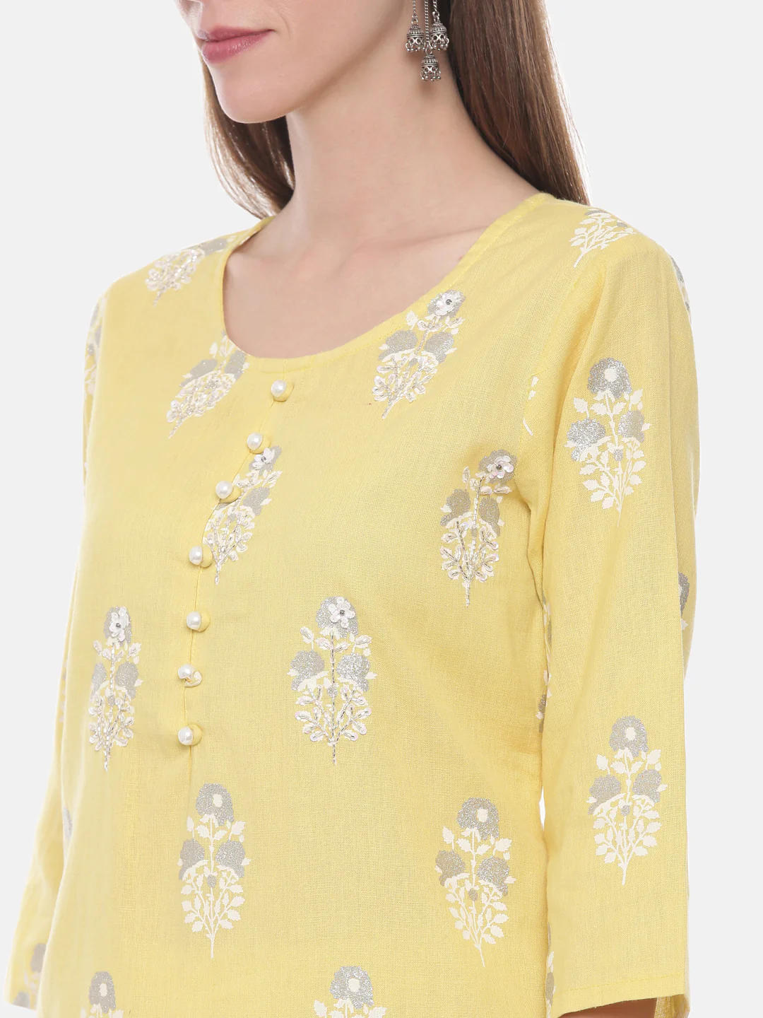 Neerus Yellow Embellished Straight Kurta - Image 2