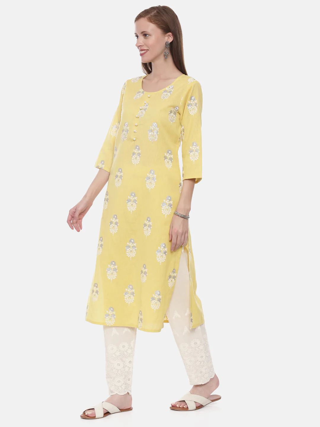 Neerus Yellow Embellished Straight Kurta - Image 3