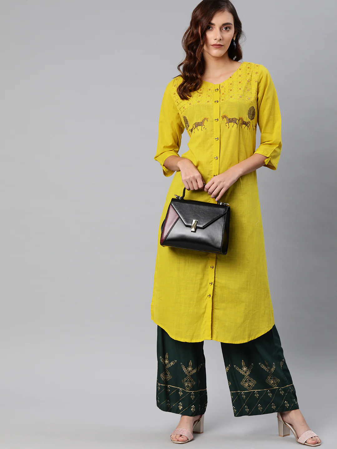 Neerus Yellow Embroidered A Line Kurta - Image 5