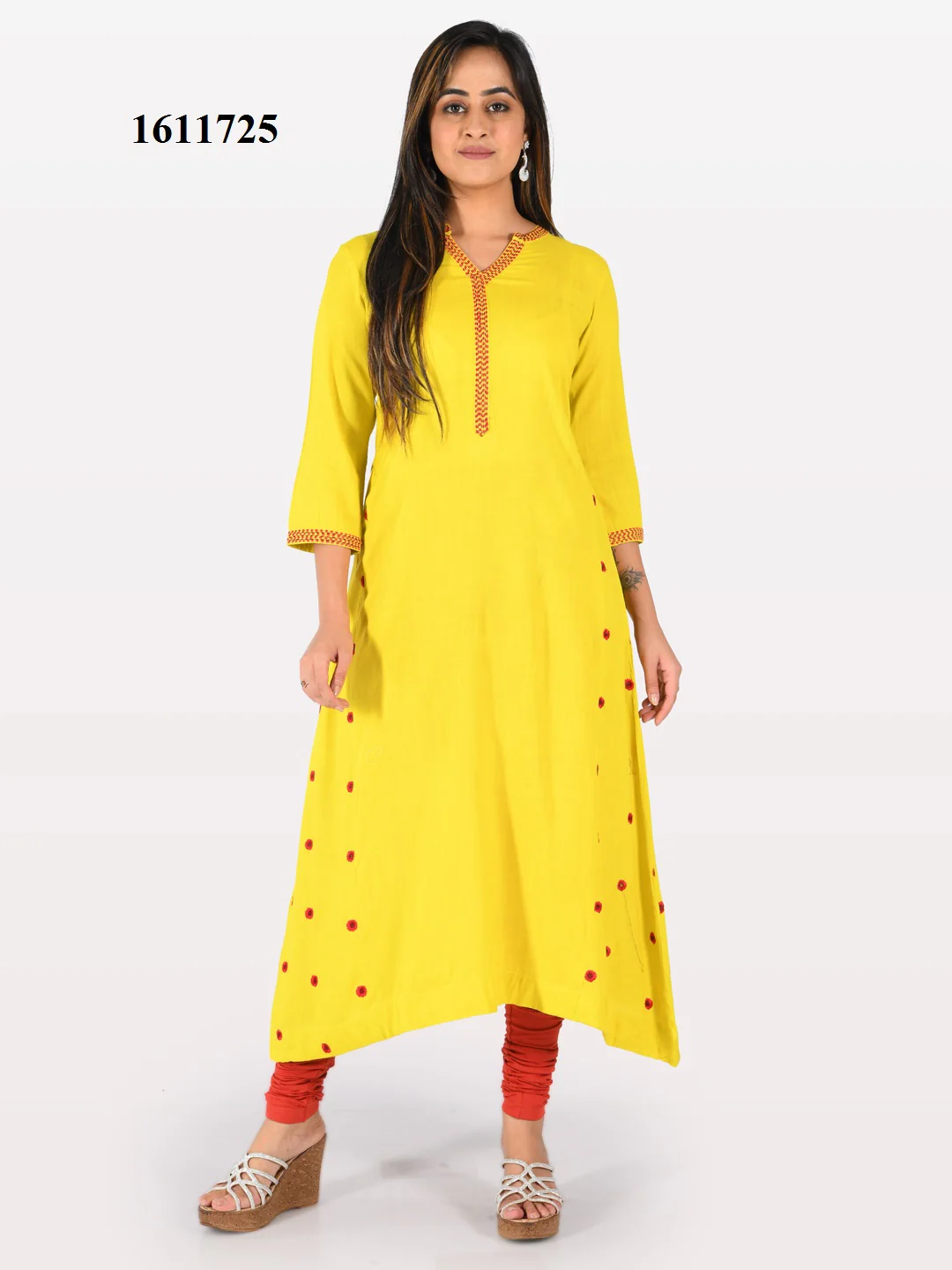 Neerus Yellow Embroidered Flared Kurta - Image 5
