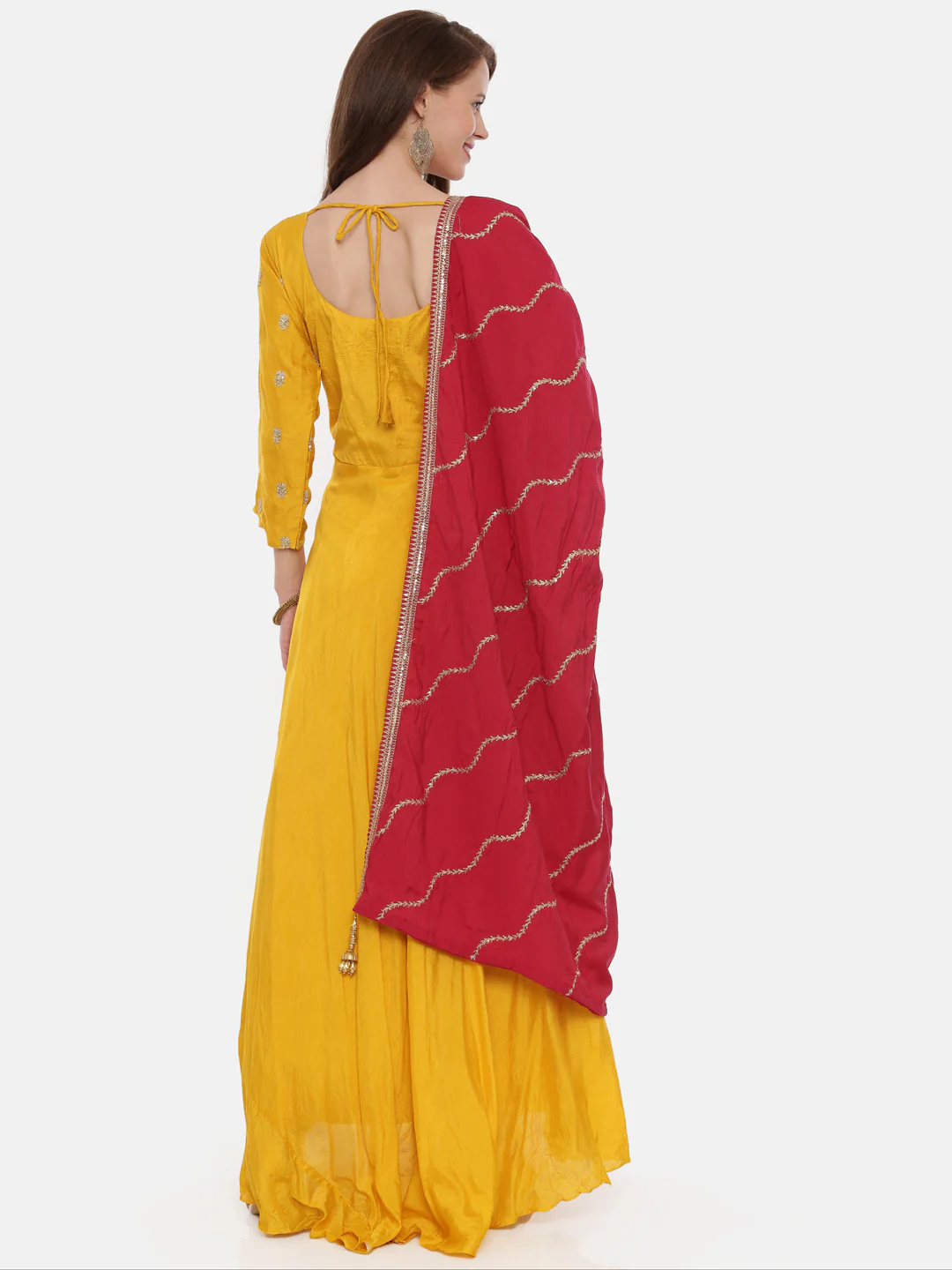 Neerus Yellow Embroidered Kurta With Churidar & Dupatta - Image 3