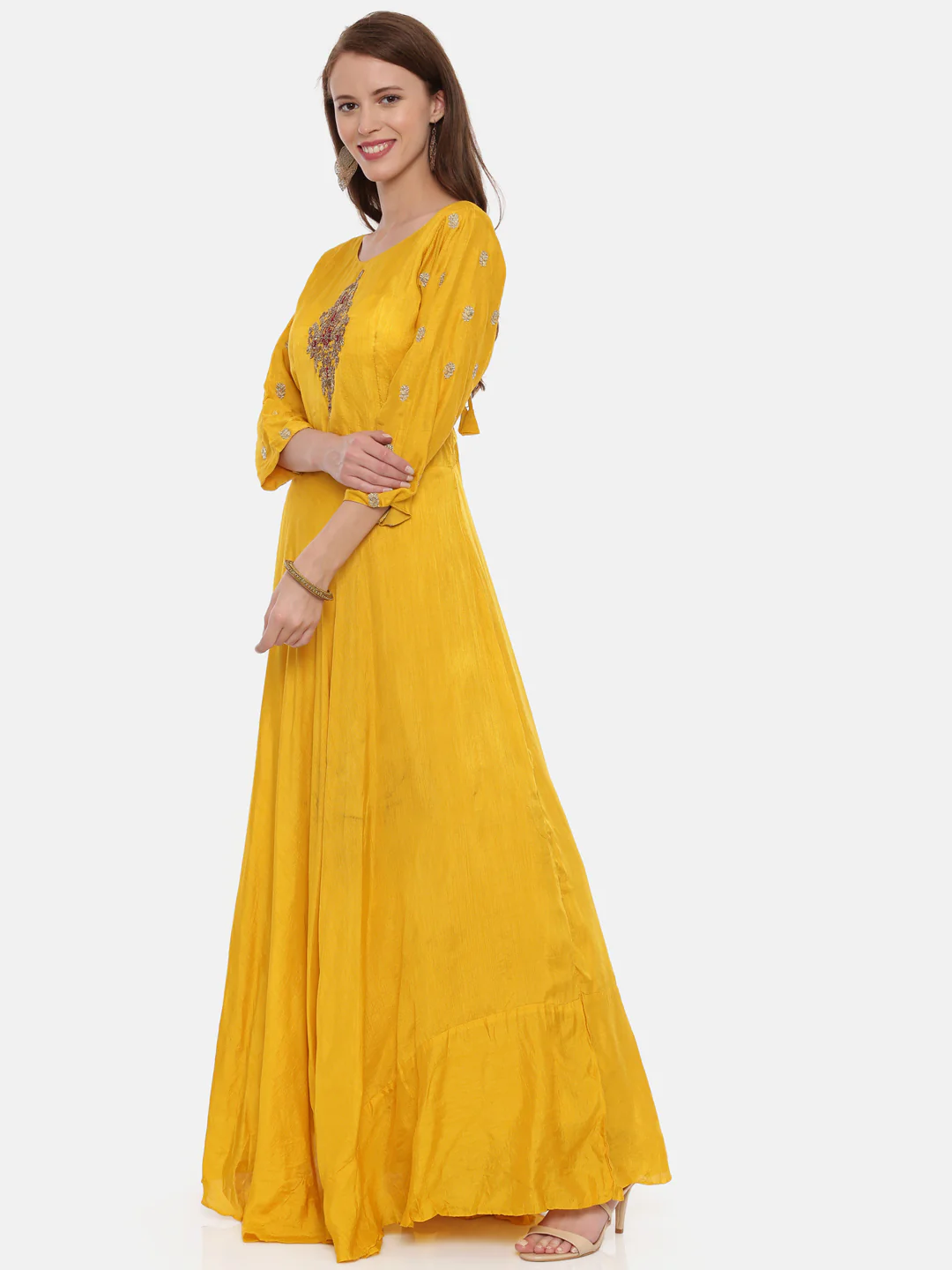 Neerus Yellow Embroidered Kurta With Churidar & Dupatta - Image 5