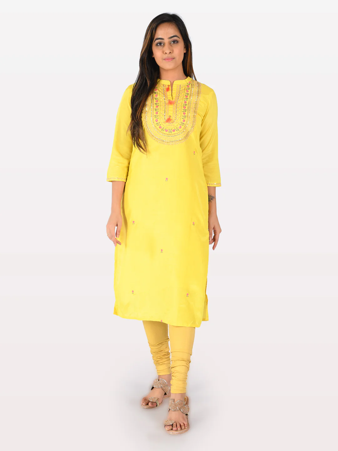 Neerus Yellow Embroidered Straight Kurta - Image 5
