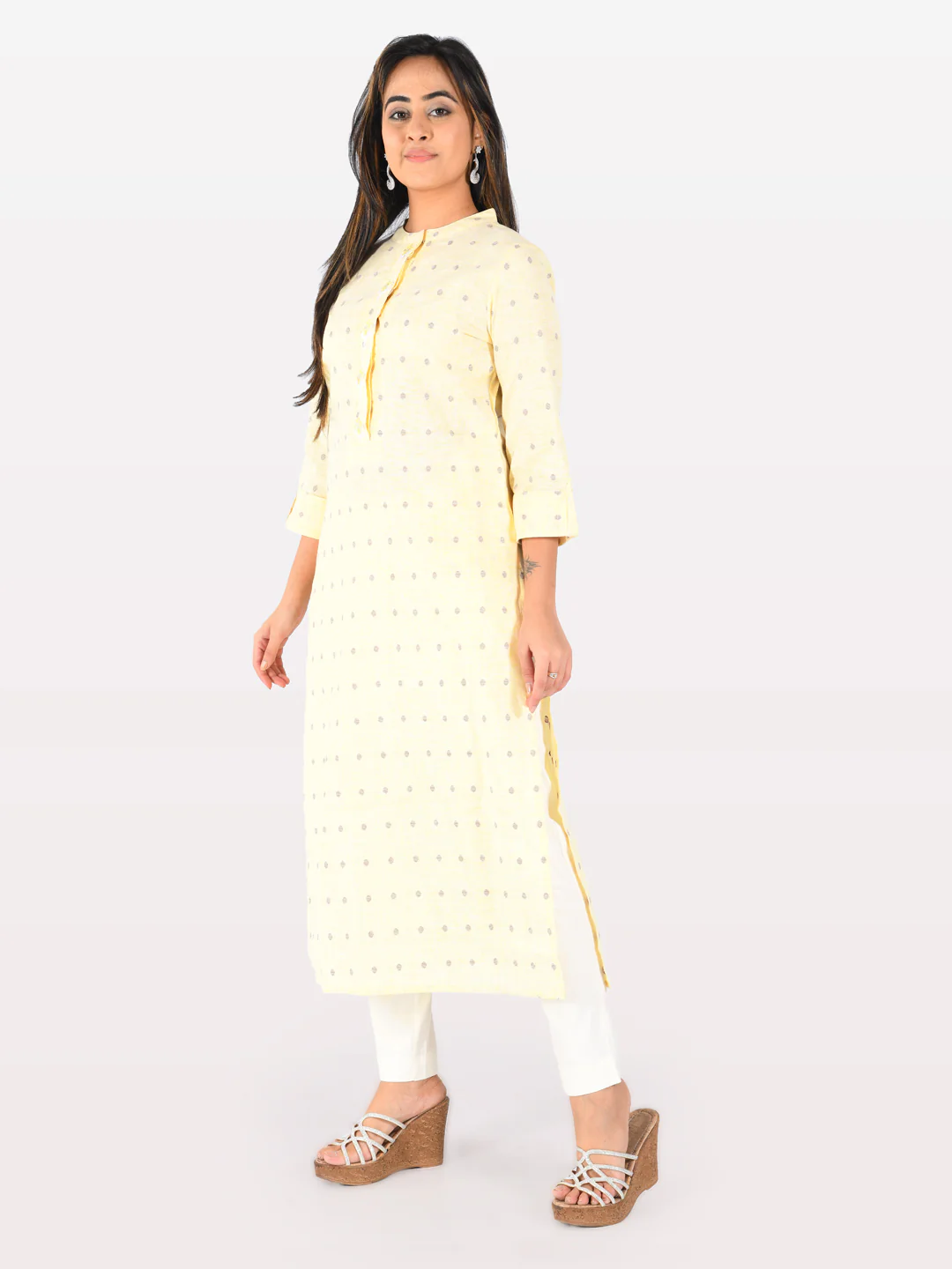 Neerus Yellow Embroidered Straight Kurta - Image 5