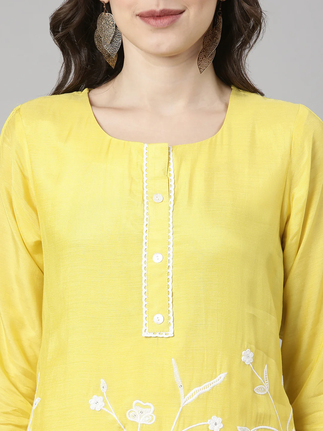 Neerus Yellow Embroidered Straight Kurta and Trousers - Image 4