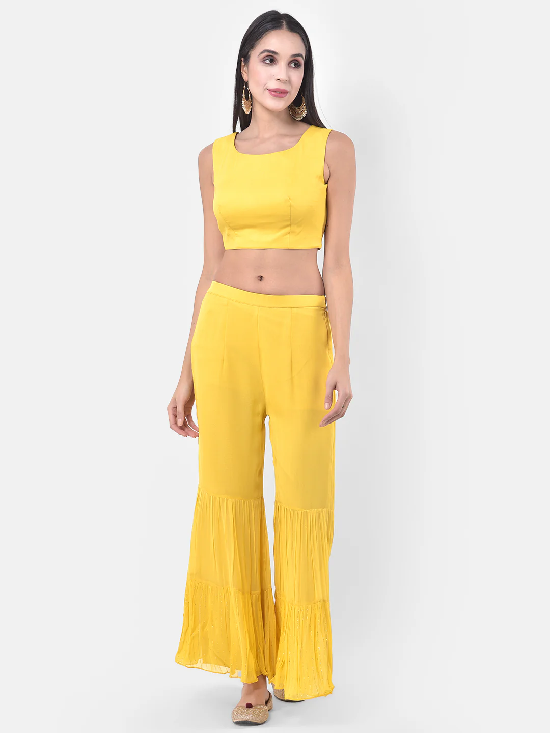 Neerus Yellow Embroidered Top & Sharara Set With Jacket - Image 7