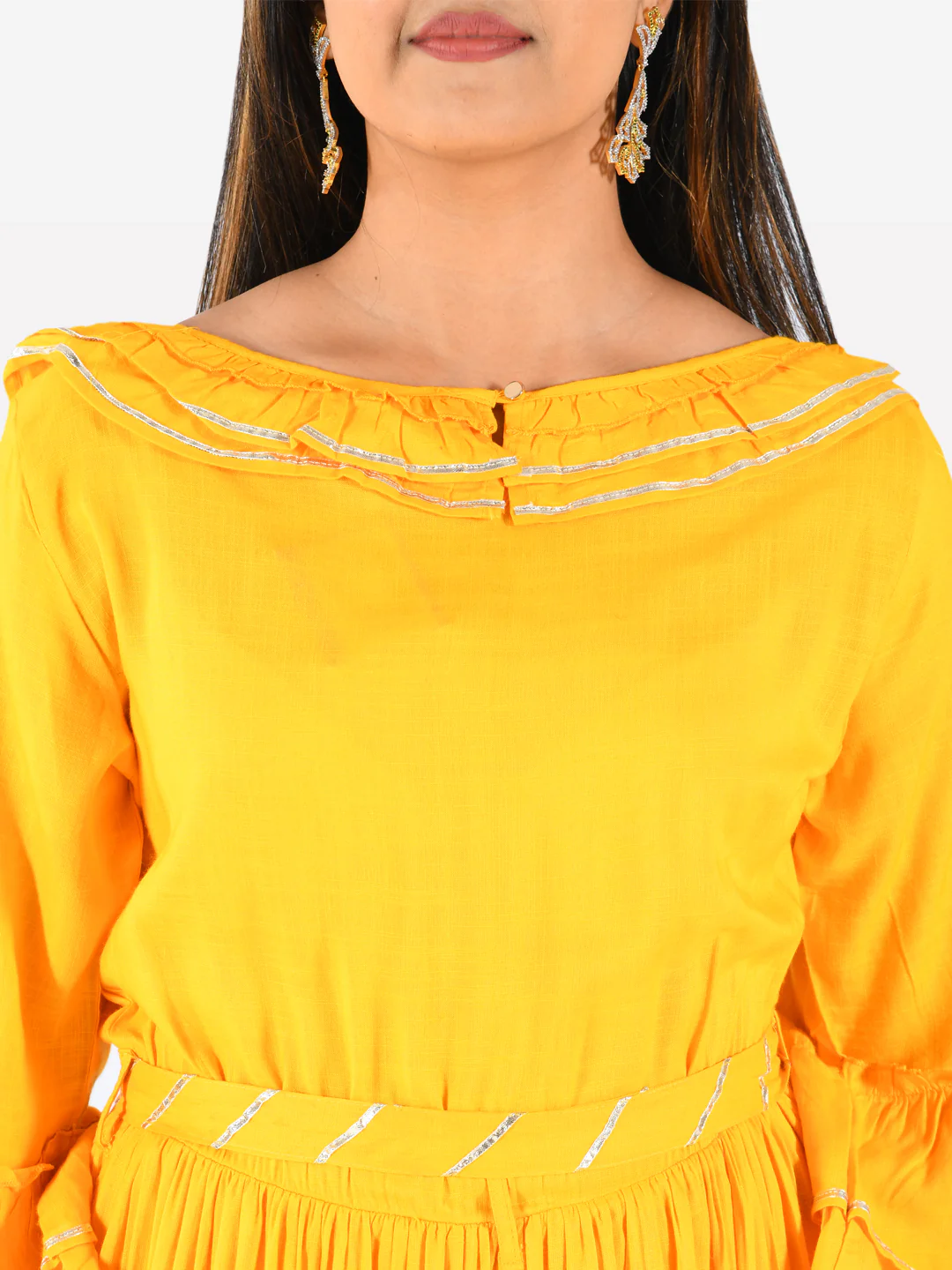 Neerus Yellow Fit & Flare Kurta - Image 4