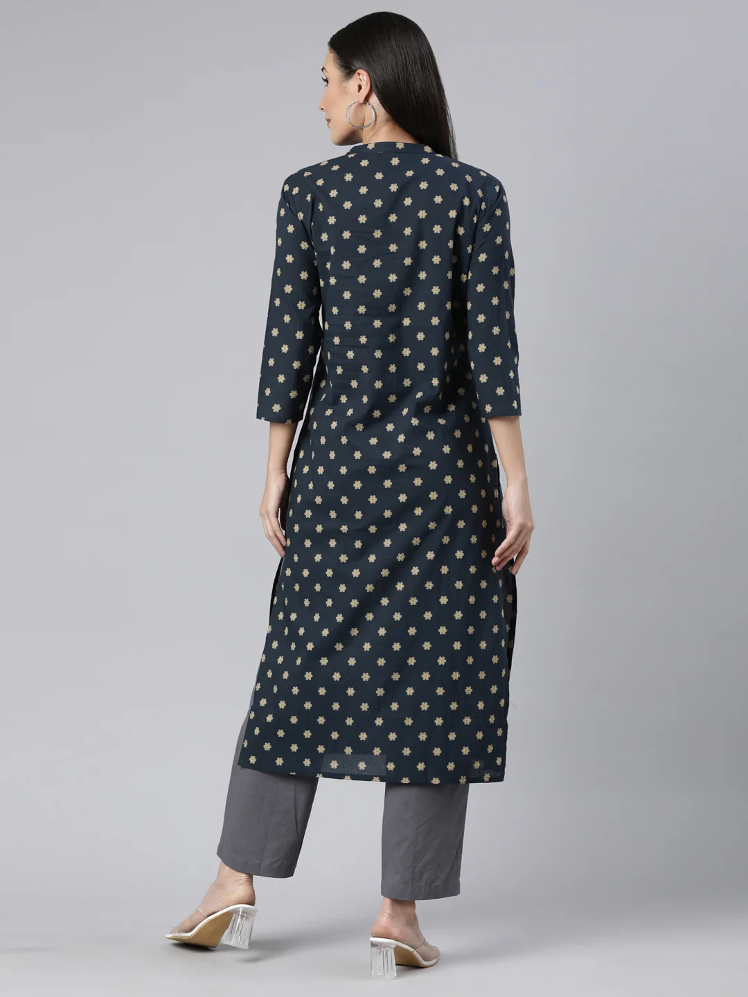 Neerus Yellow Panelled Straight Floral Kurta - Image 3