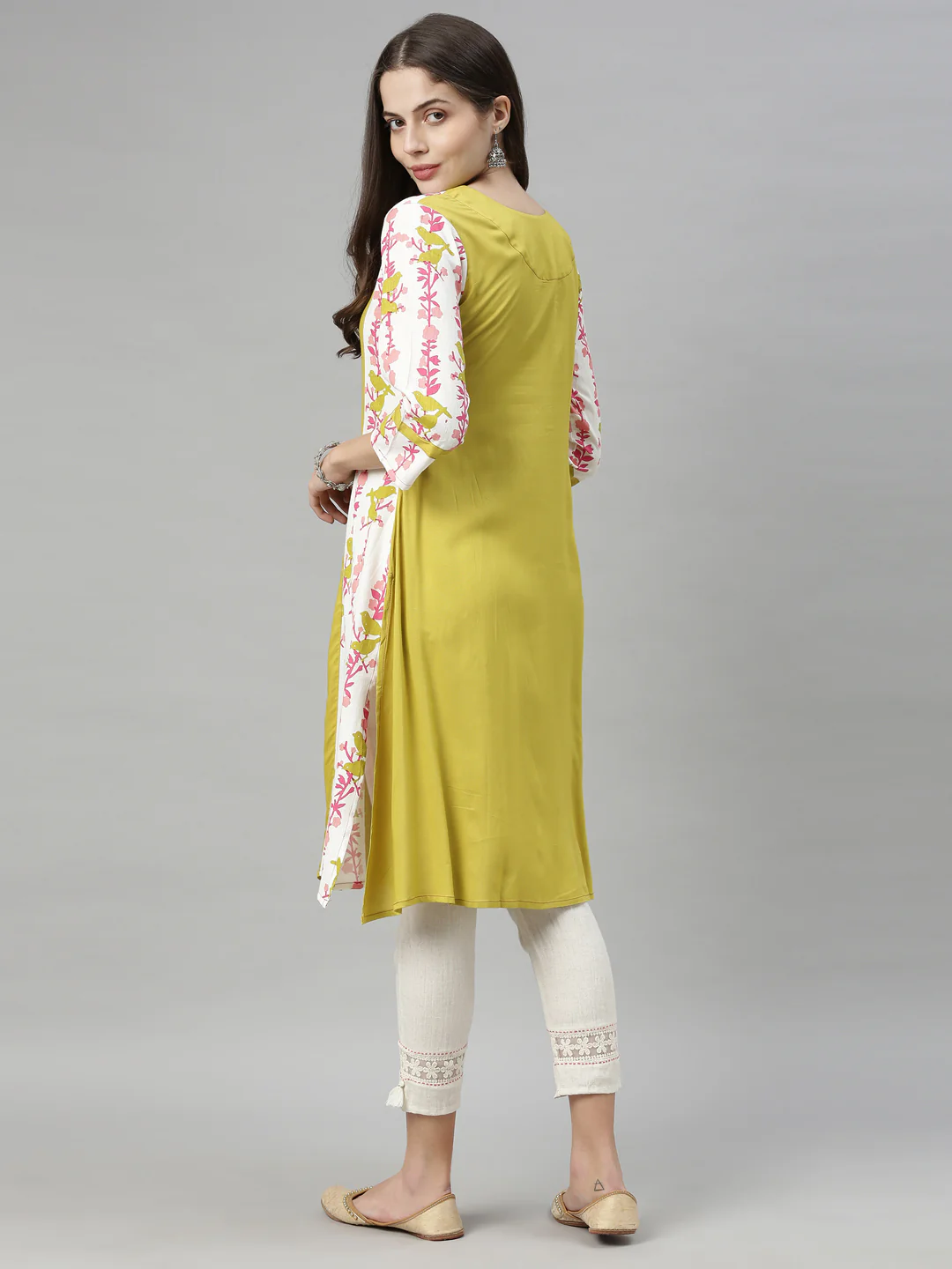 Neerus Yellow Printed A Line Kurta - Image 5