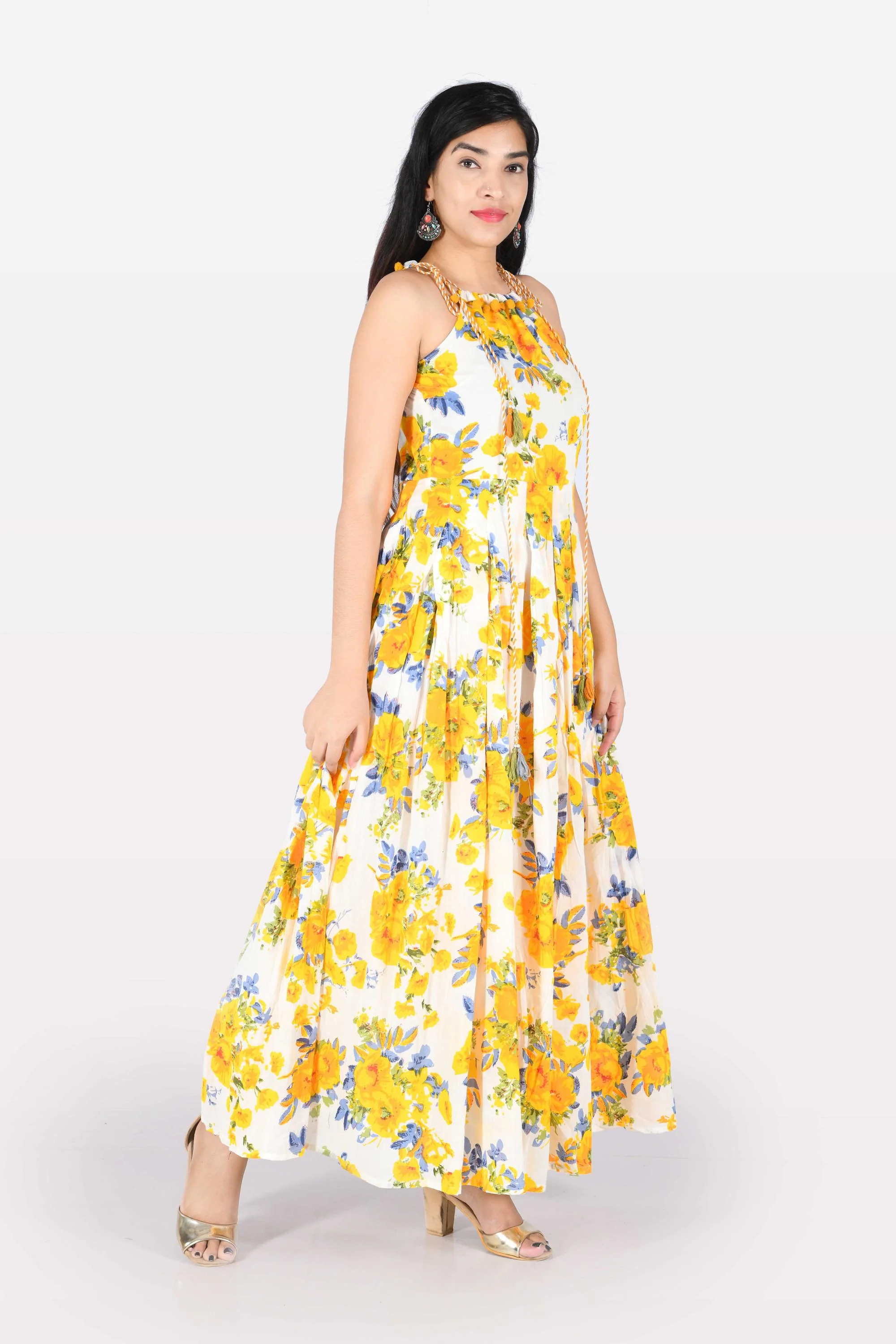 Neerus Yellow Printed A Line Kurta - Image 3