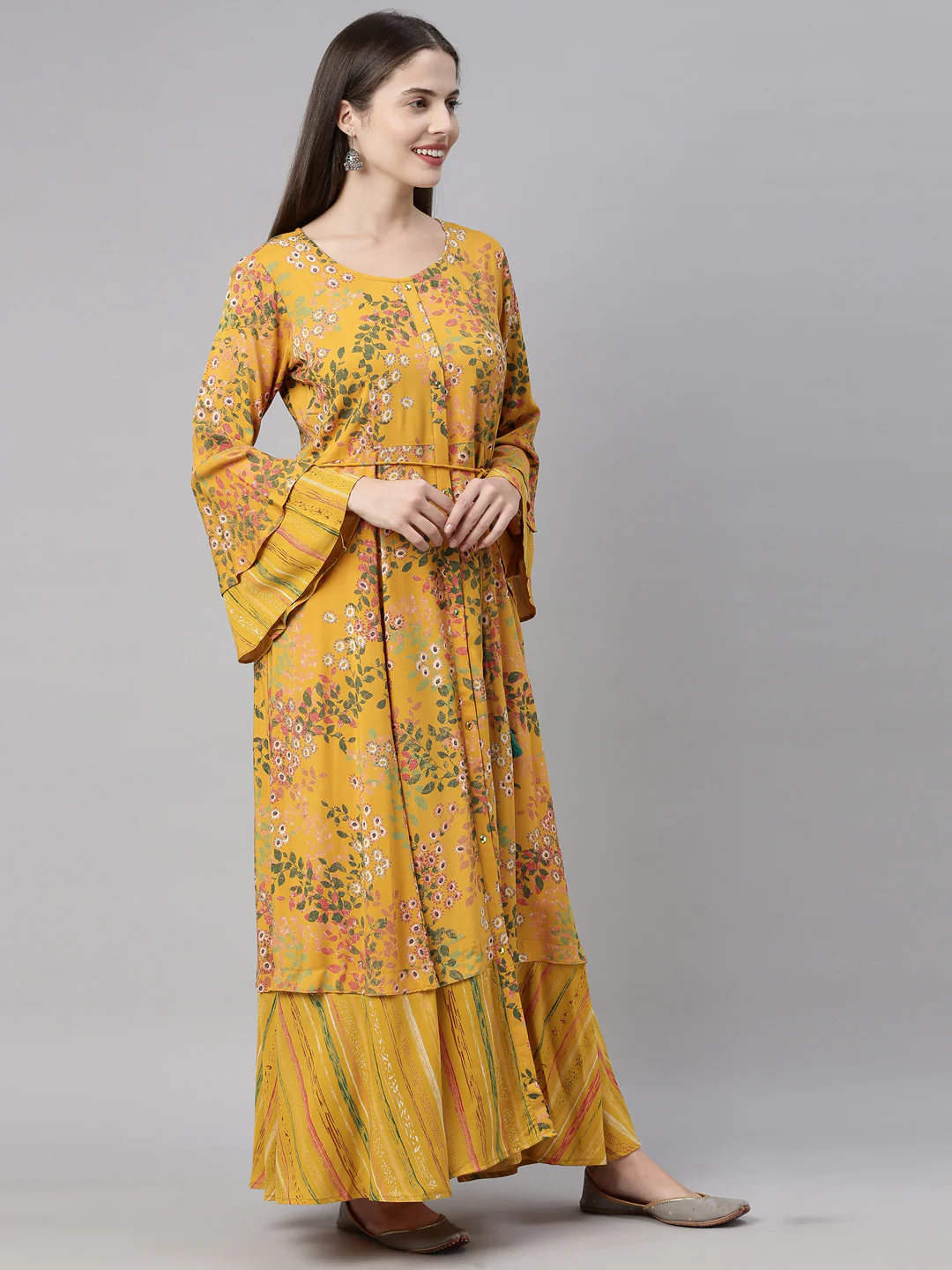 Neerus Yellow Printed A Line Kurta - Image 4