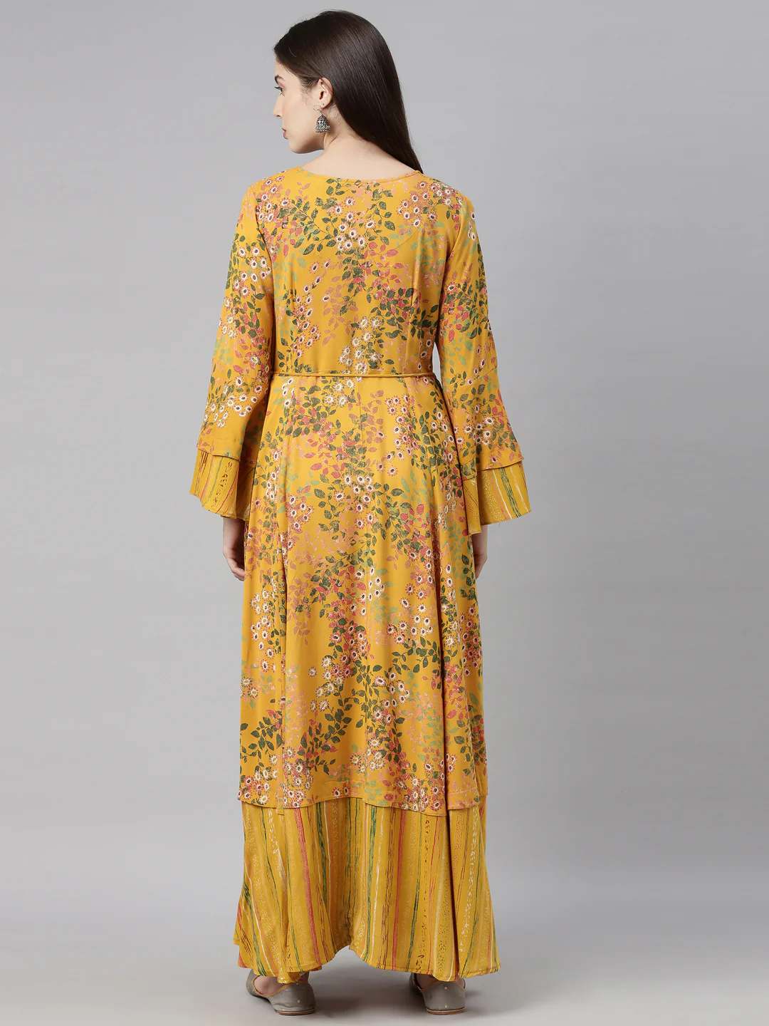 Neerus Yellow Printed A Line Kurta - Image 5