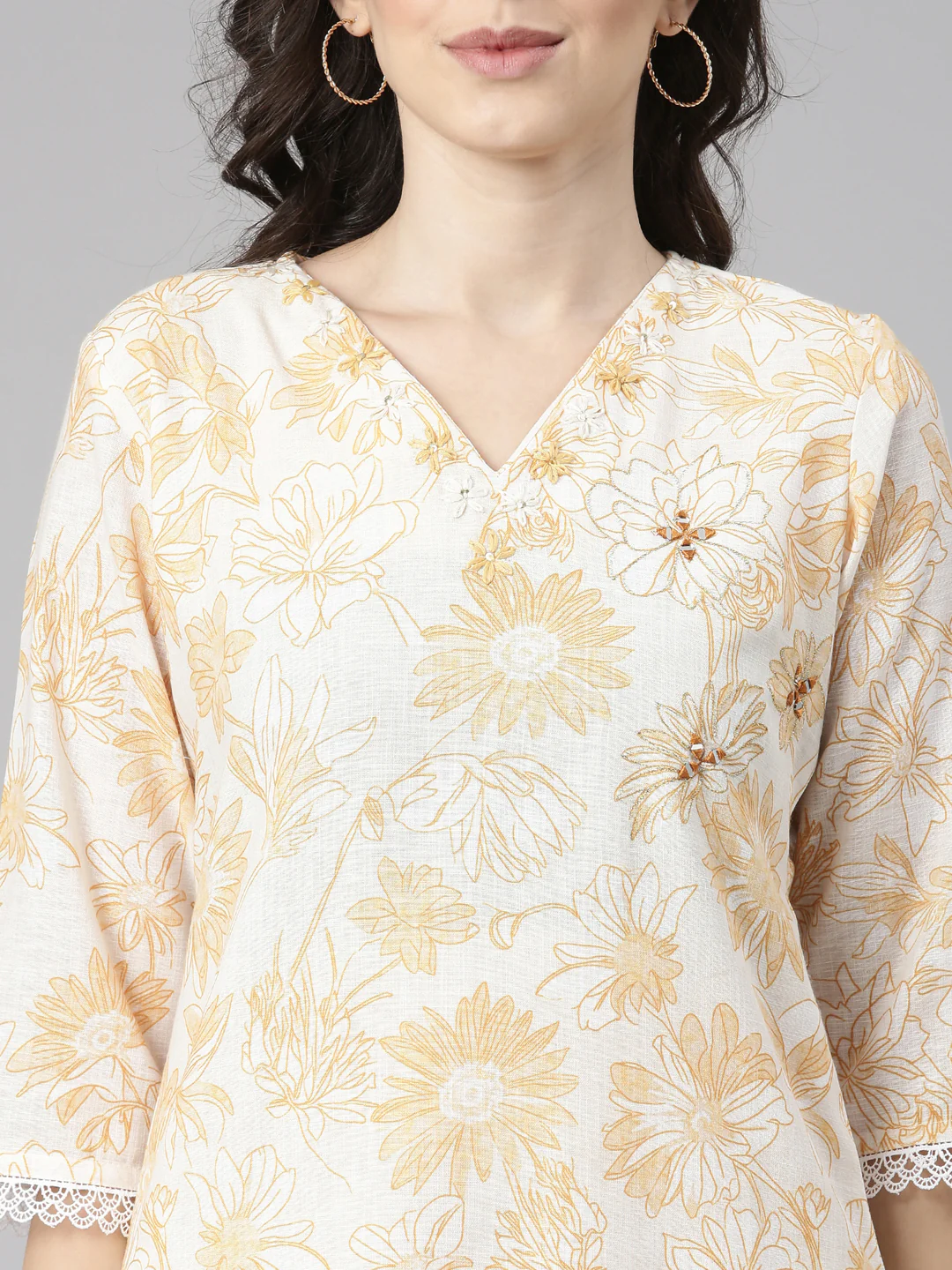 Neerus Yellow Printed Straight Kurta and Trousers With Dupatta - Image 4