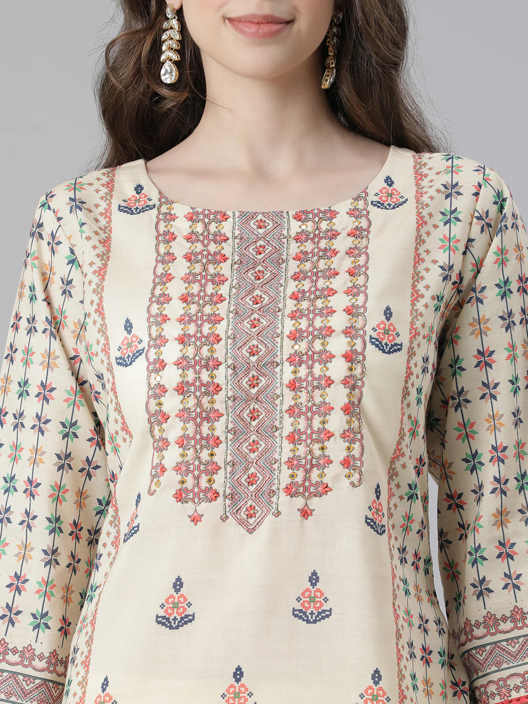 Neerus Yellow Printed Straight Kurta and Trousers With Dupatta - Image 5