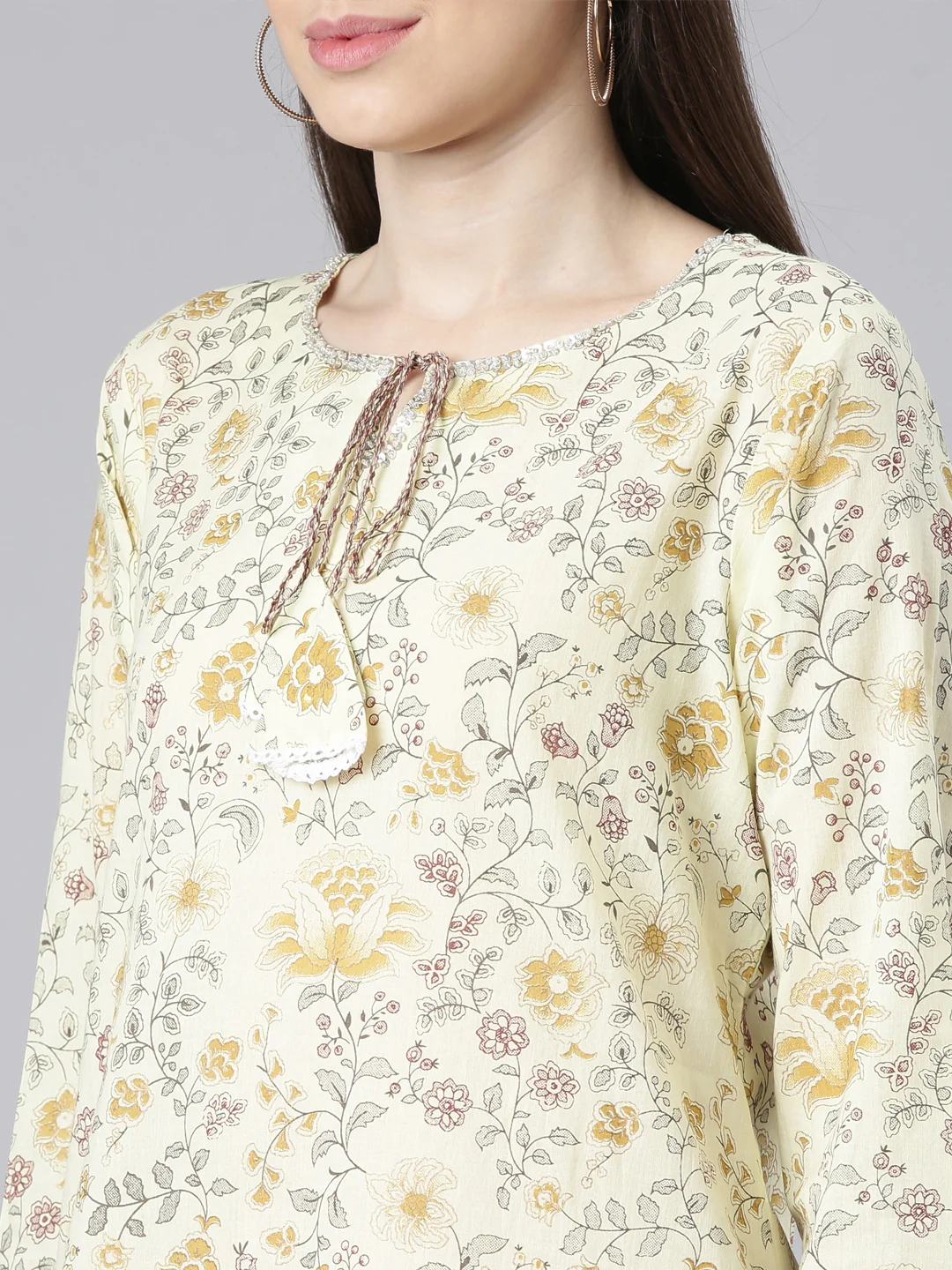 Neerus Yellow Printed Straight Kurta and Trousers With Dupatta - Image 4