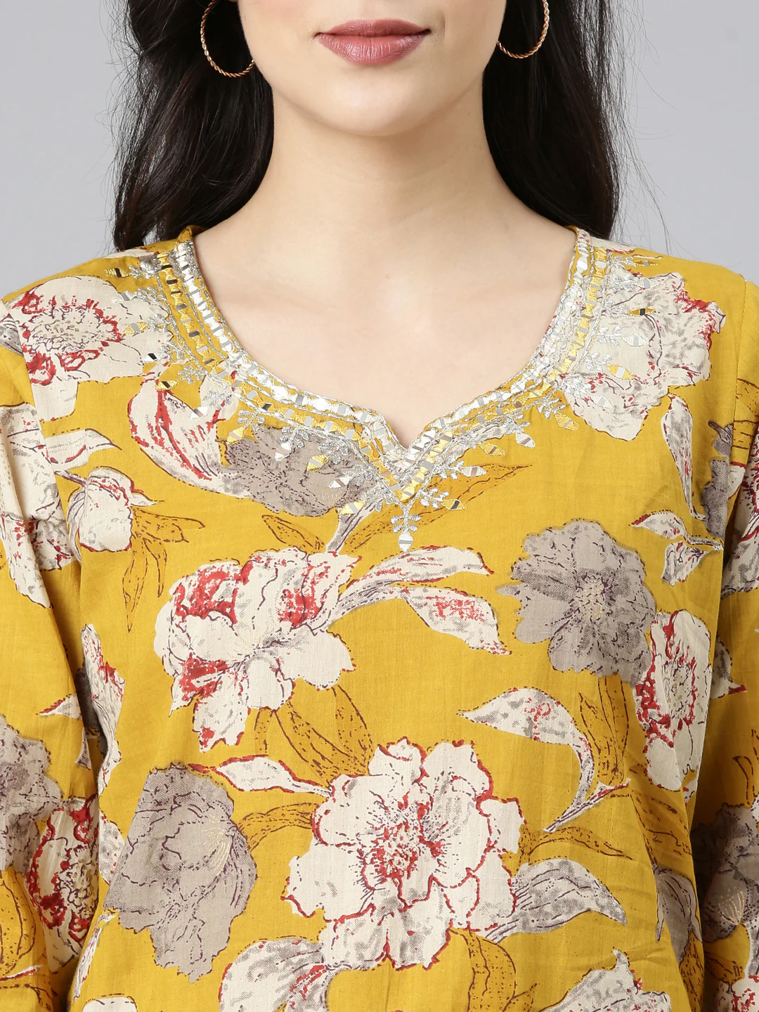 Neerus Yellow Printed Straight Kurta and Trousers With Dupatta - Image 4