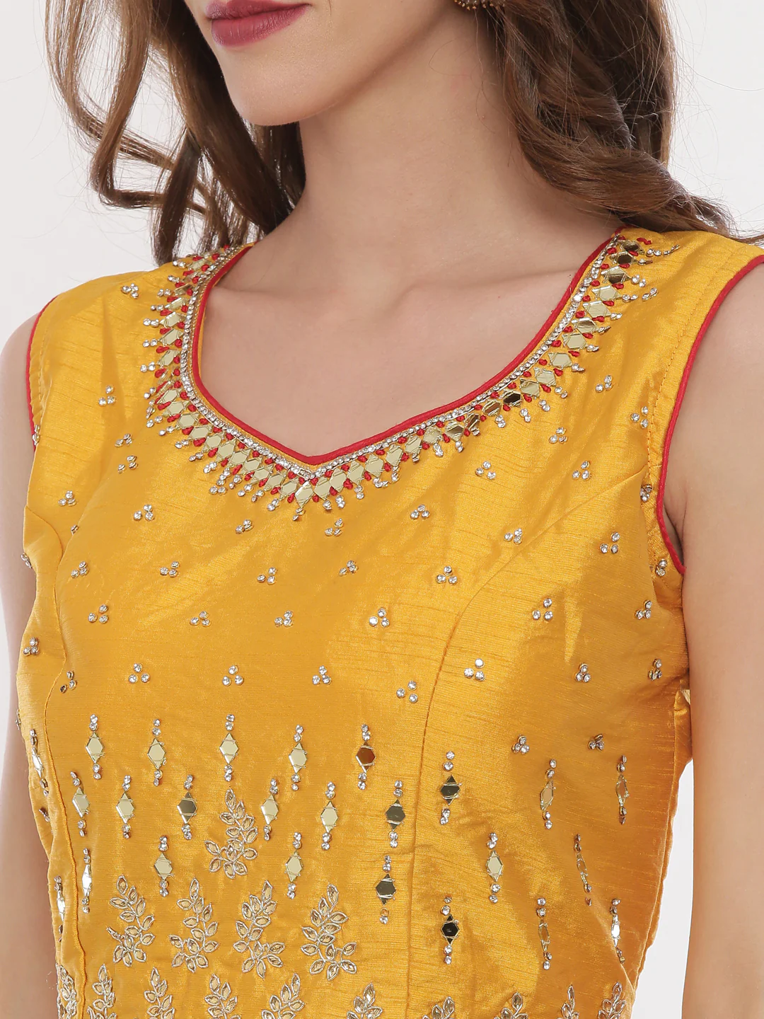 Neerus Yellow Red Color Nett Fabric Ghagra Set - Image 5