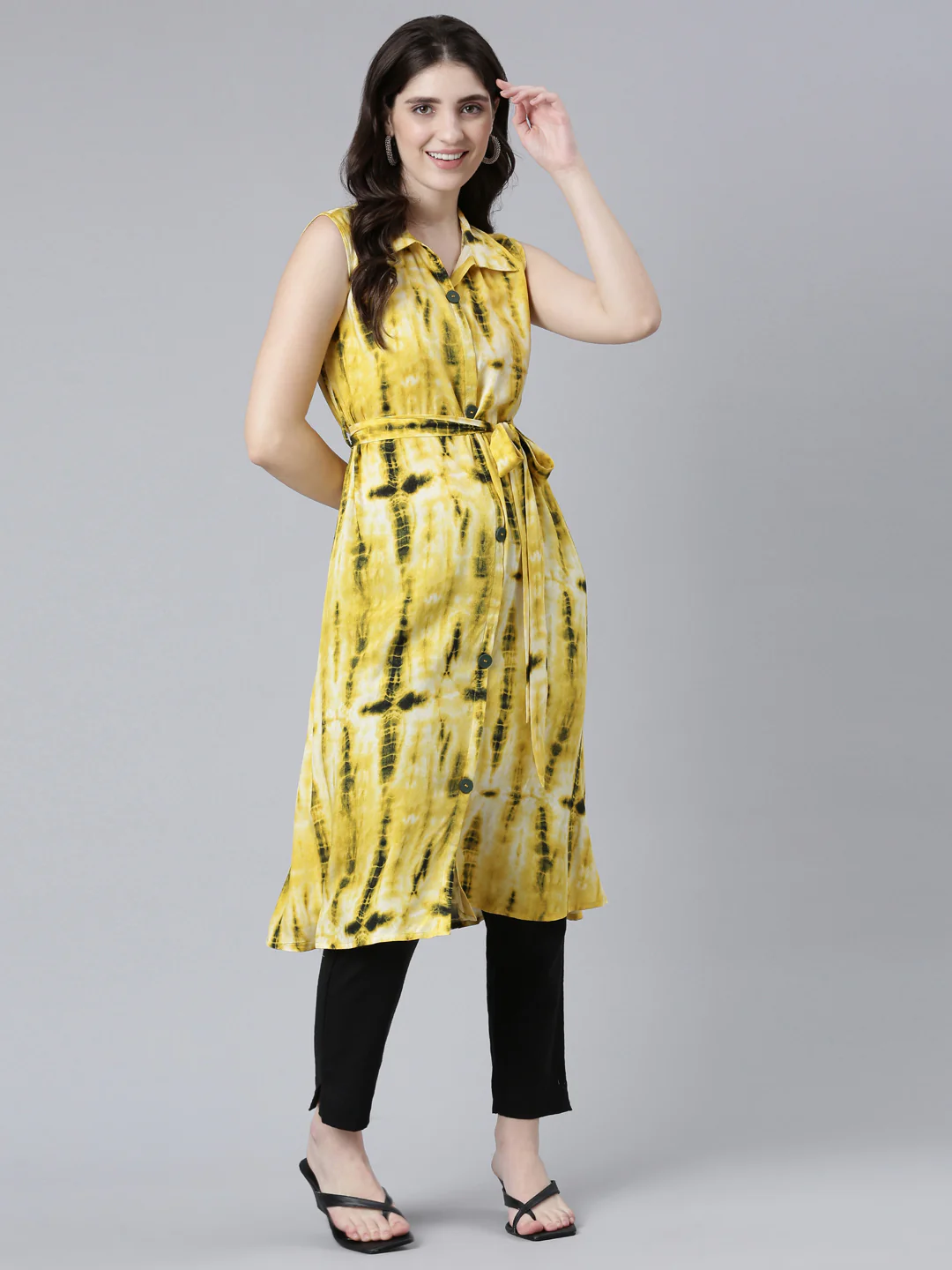 Neerus Yellow Regular A-Line Printed Kurta - Image 5
