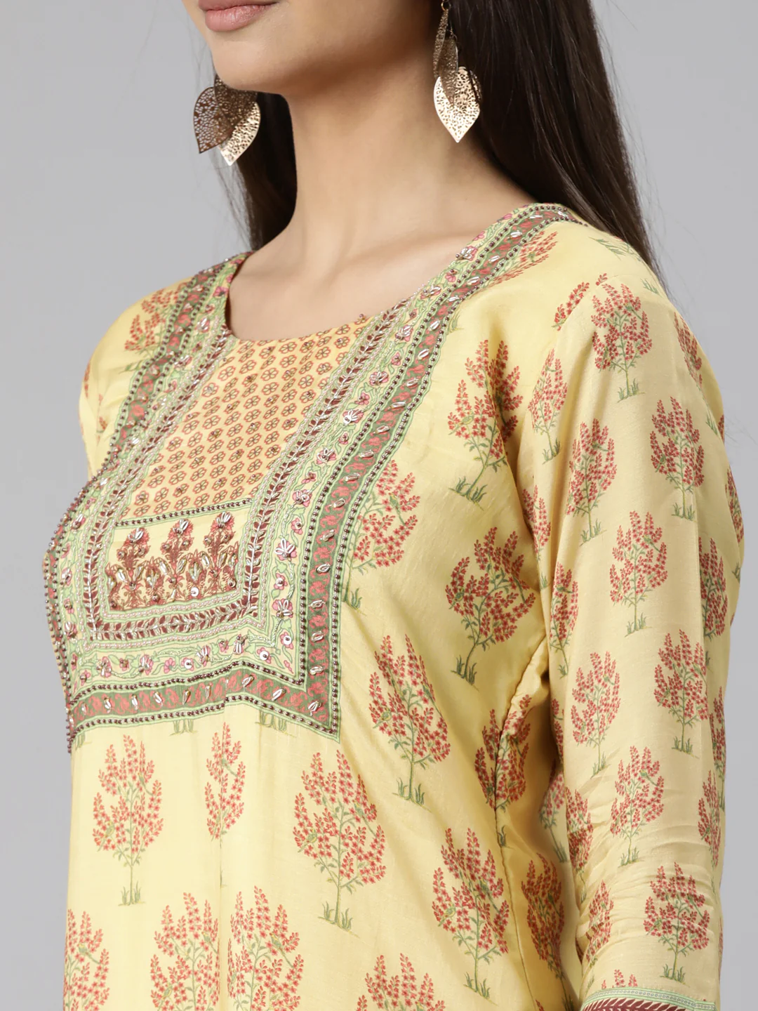 Neerus Yellow Regular High-Low Kurta - Image 4
