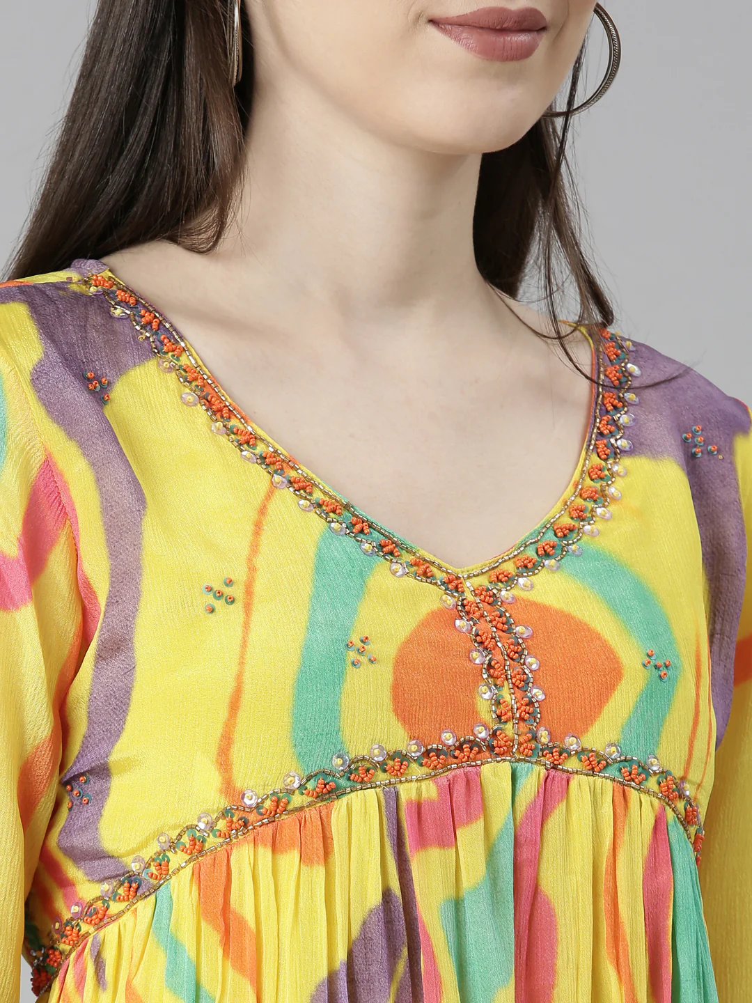 Neerus Yellow Regular Straight Chevron Kurta And Trousers With Dupatta - Image 4