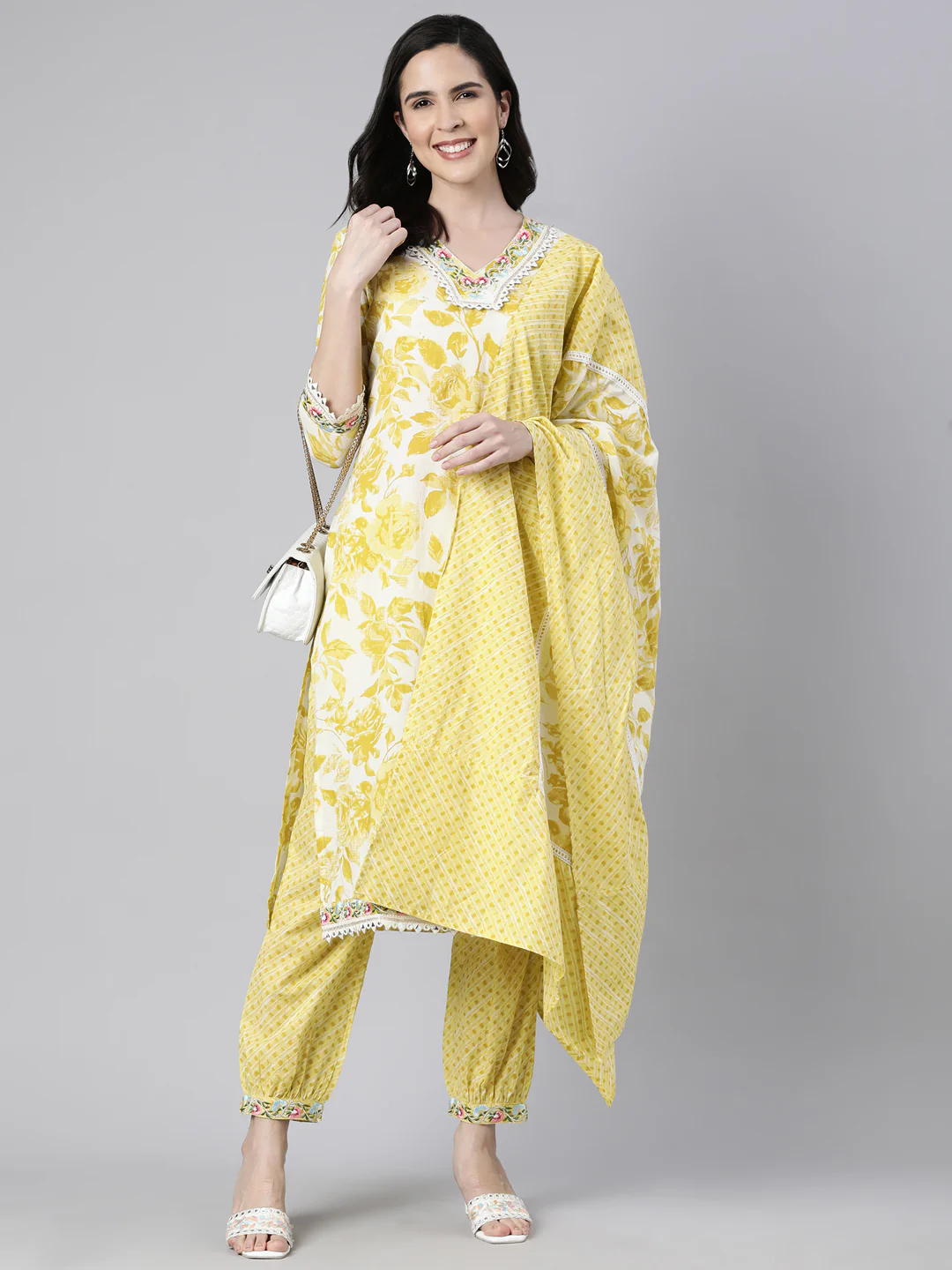 Neerus Yellow Regular Straight Floral Readymade suits - Image 4