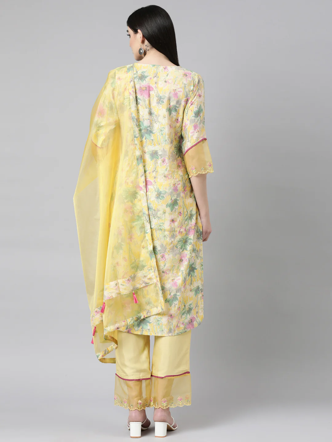 Neerus Yellow Regular Straight Floral Readymade suits - Image 3
