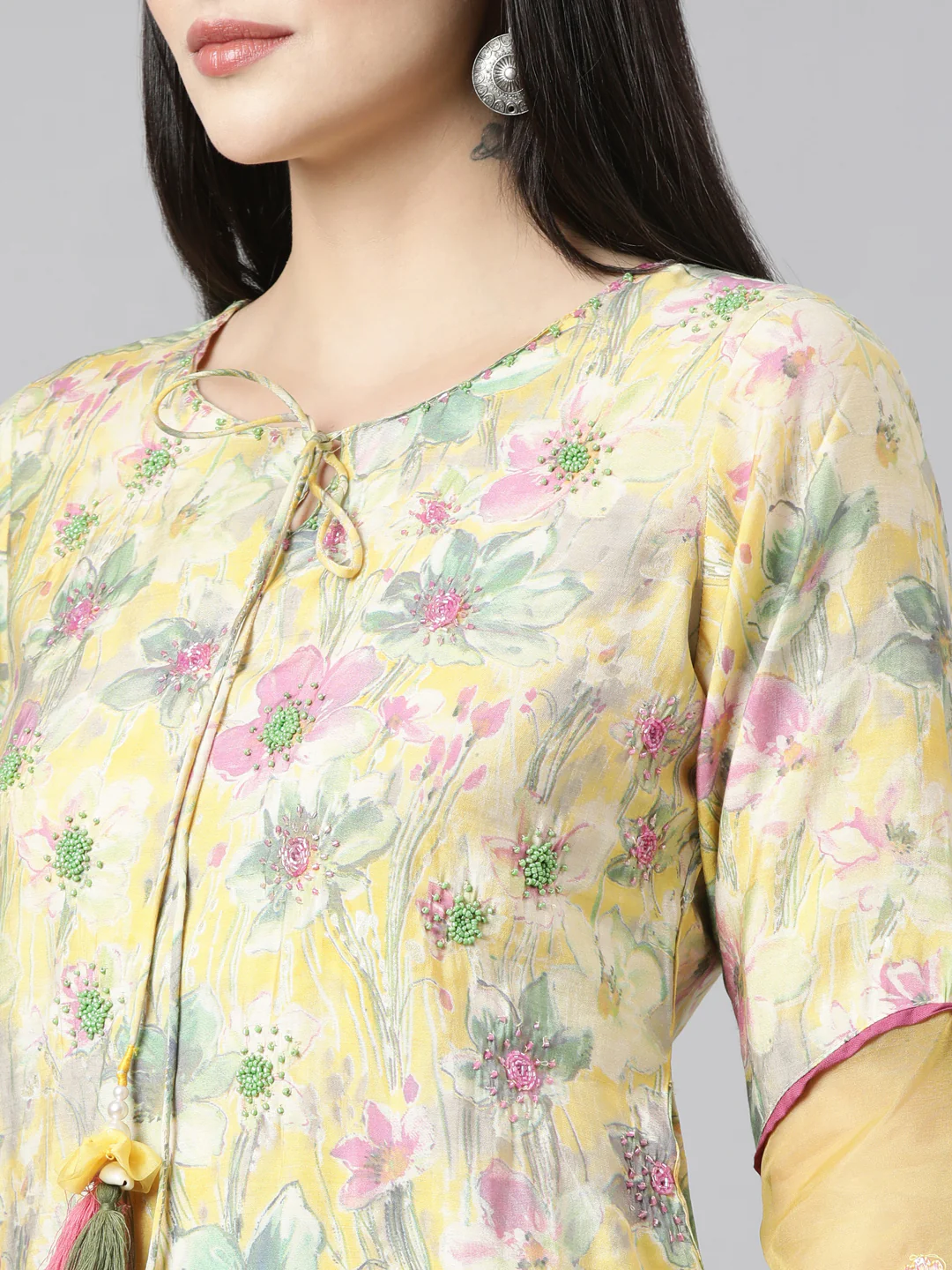 Neerus Yellow Regular Straight Floral Readymade suits - Image 4