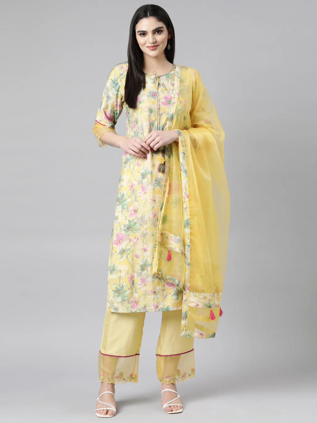 Neerus Yellow Regular Straight Floral Readymade suits - Image 5