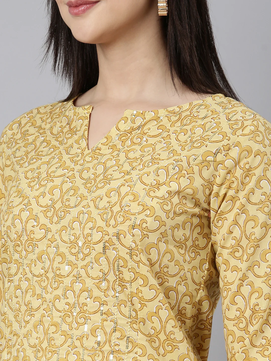 Neerus Yellow Regular Straight Floral Kurta - Image 4