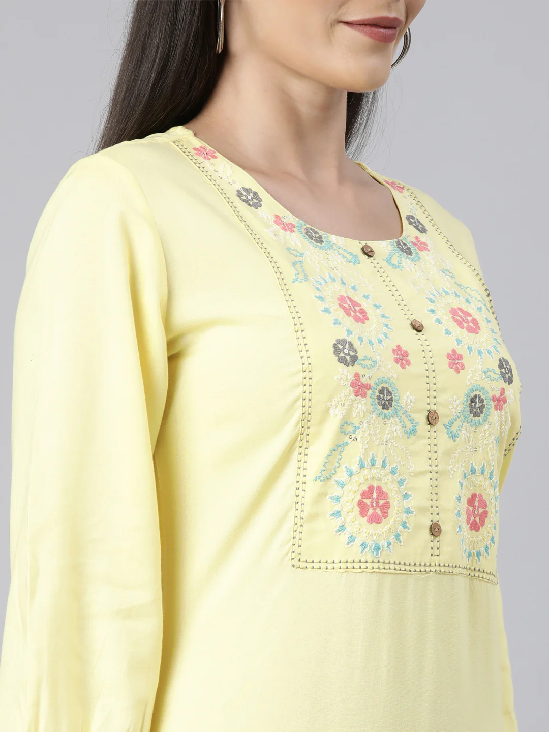 Neerus Yellow Regular Straight Solid Kurta - Image 5