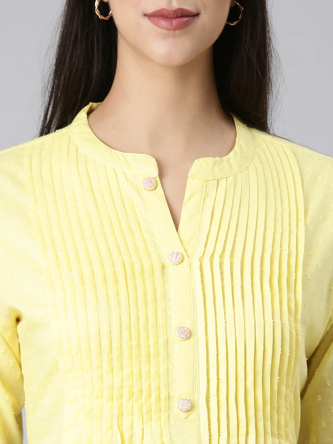 Neerus Yellow Solid Straight Kurta and Trousers With Dupatta - Image 4