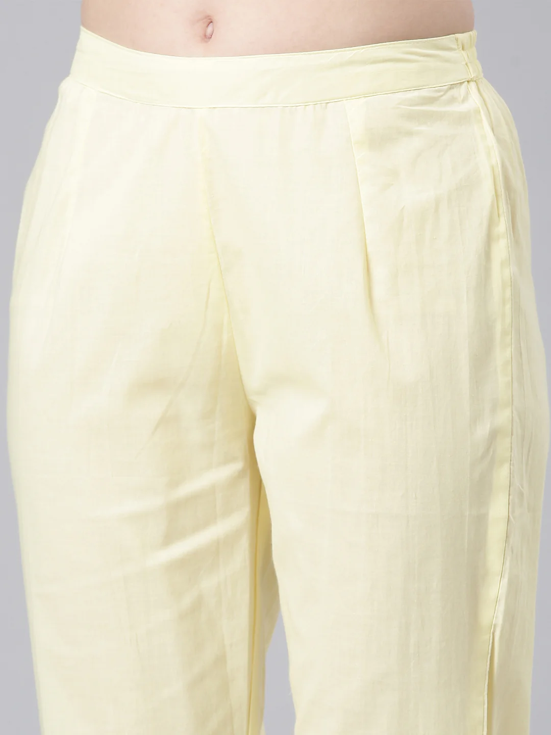 Neerus Yellow Solid Straight Kurta and Trousers With Dupatta - Image 6