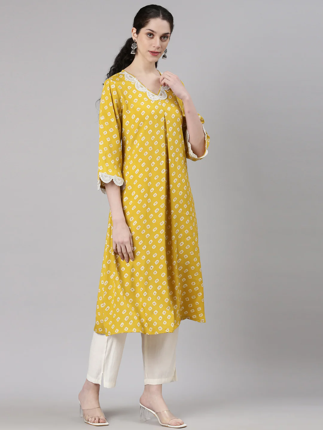 Neerus Yellow Straight Casual Kurta and Trouser - Image 3