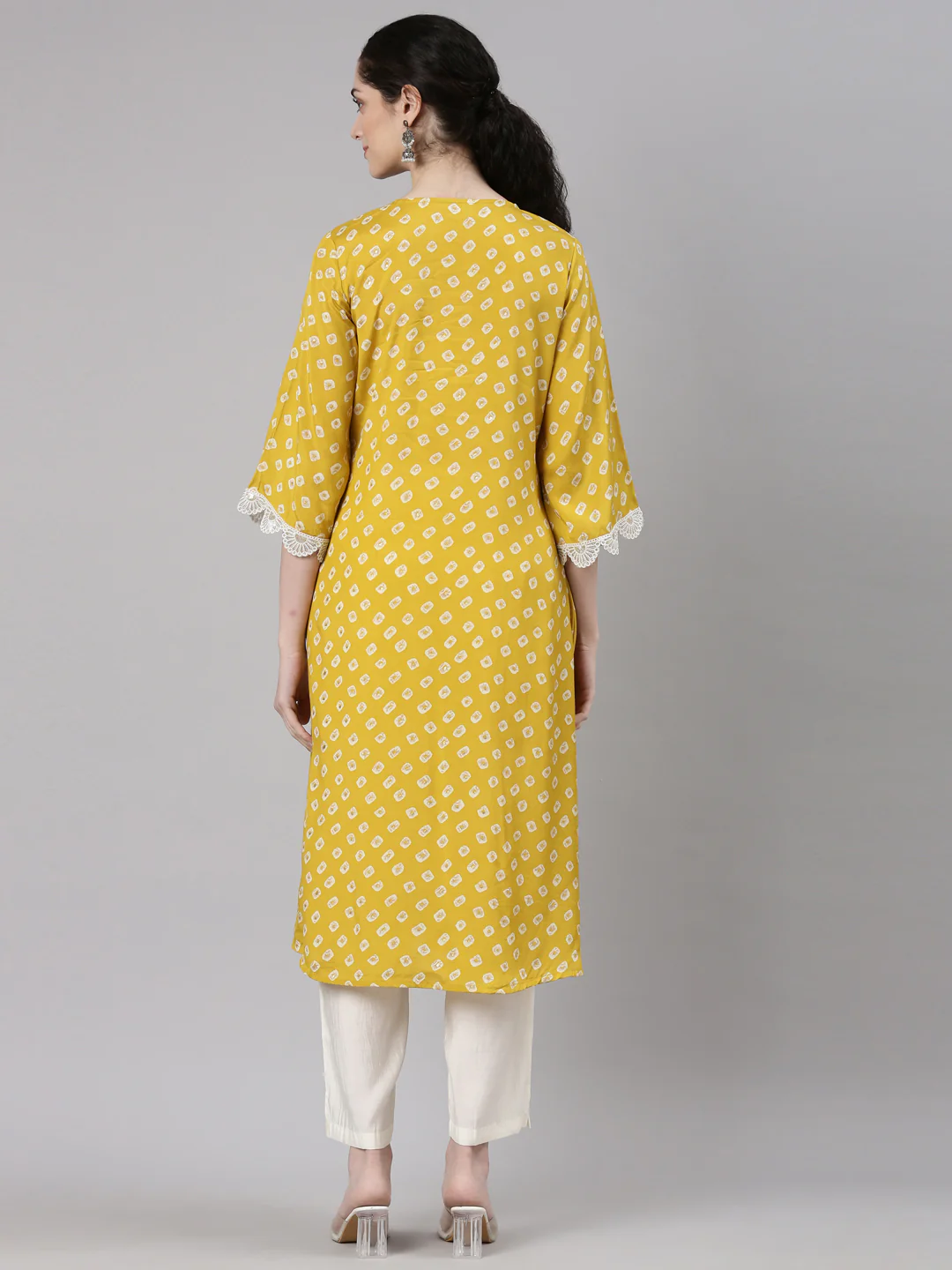 Neerus Yellow Straight Casual Kurta and Trouser - Image 4