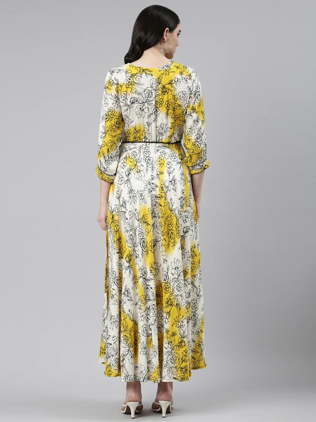 Neerus Yellow Straight Casual Printed Dress - Image 3