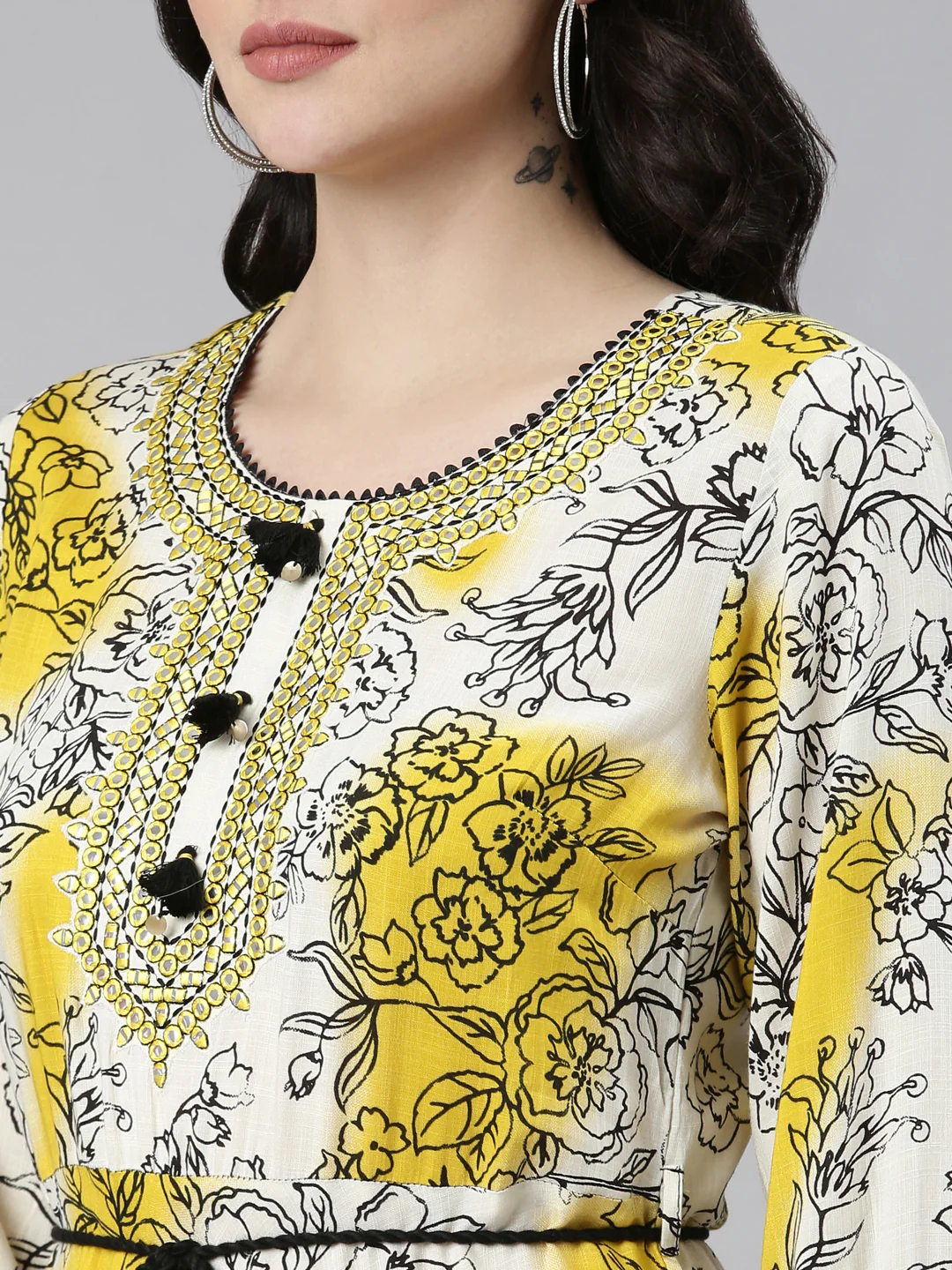 Neerus Yellow Straight Casual Printed Dress - Image 4