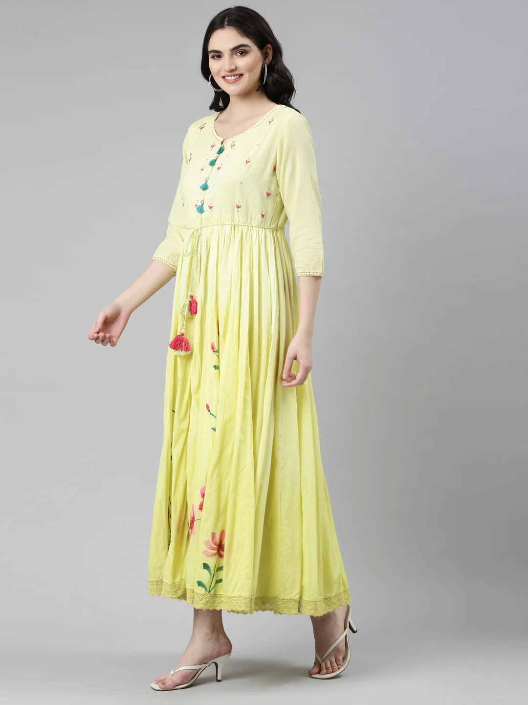 Neerus Yellow Straight Casual Printed Dress - Image 2