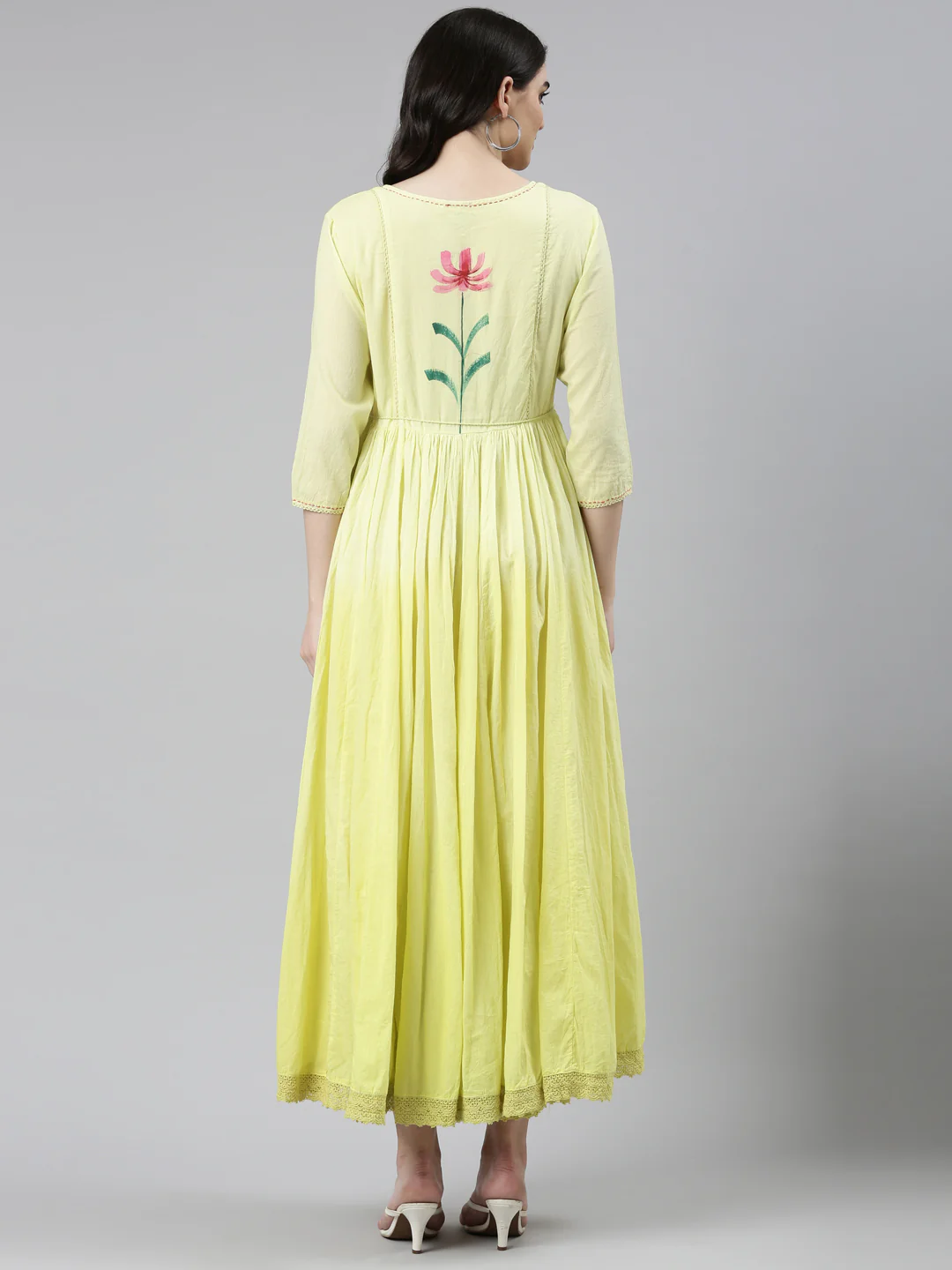 Neerus Yellow Straight Casual Printed Dress - Image 3