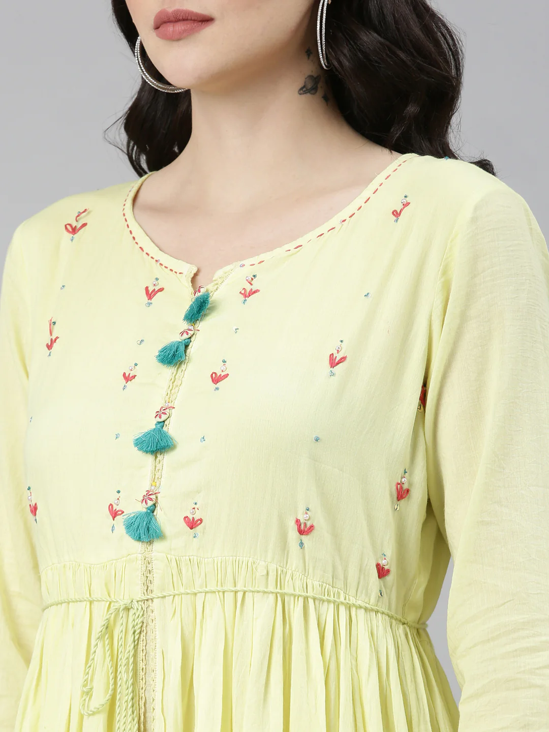 Neerus Yellow Straight Casual Printed Dress - Image 4