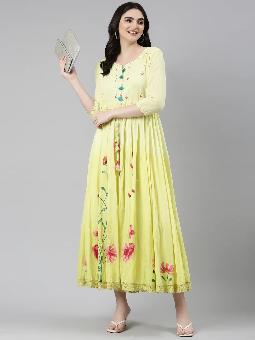 Neerus Yellow Straight Casual Printed Dress - Image 5