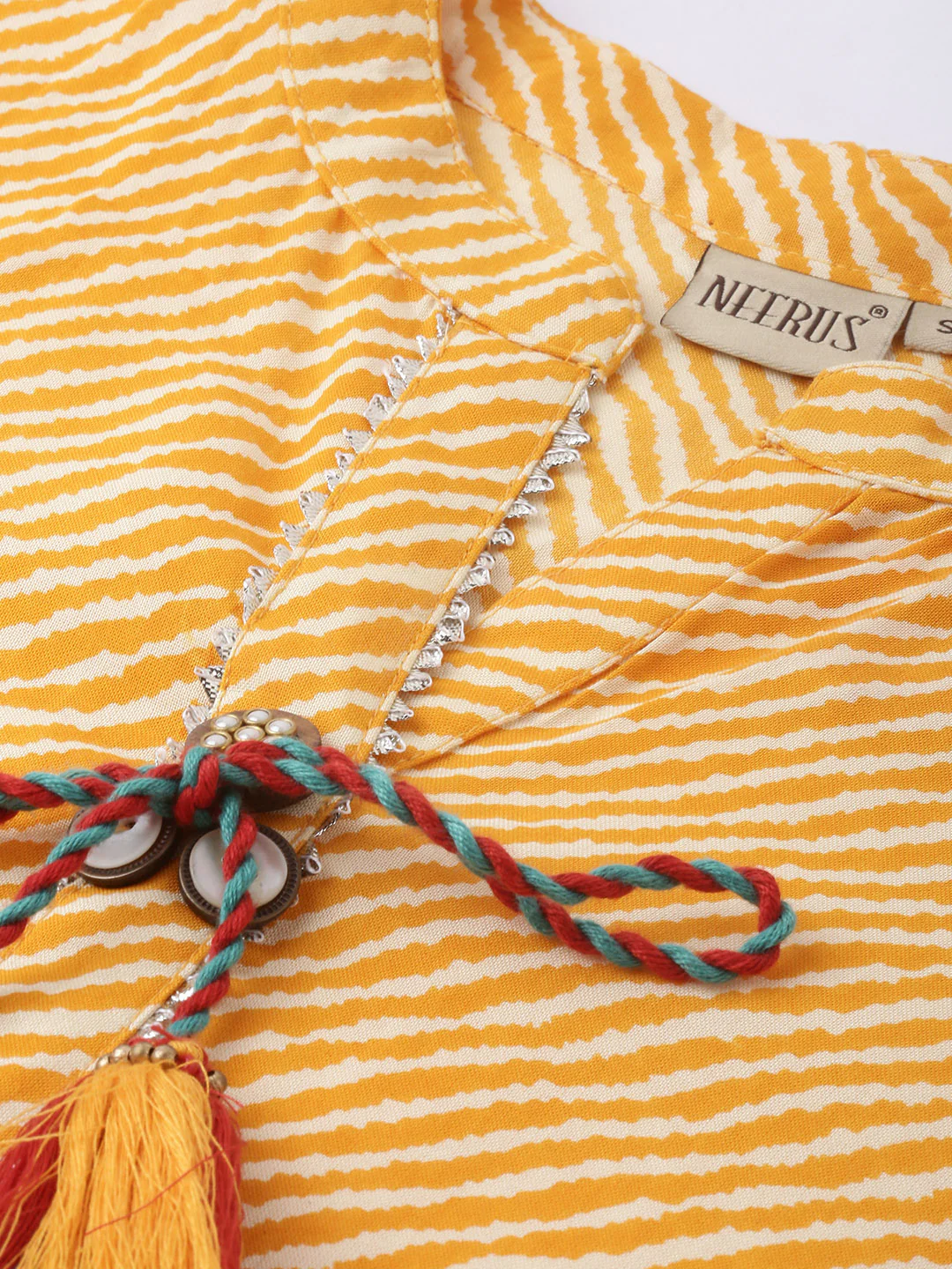Neerus Yellow Striped Straight Kurta - Image 3