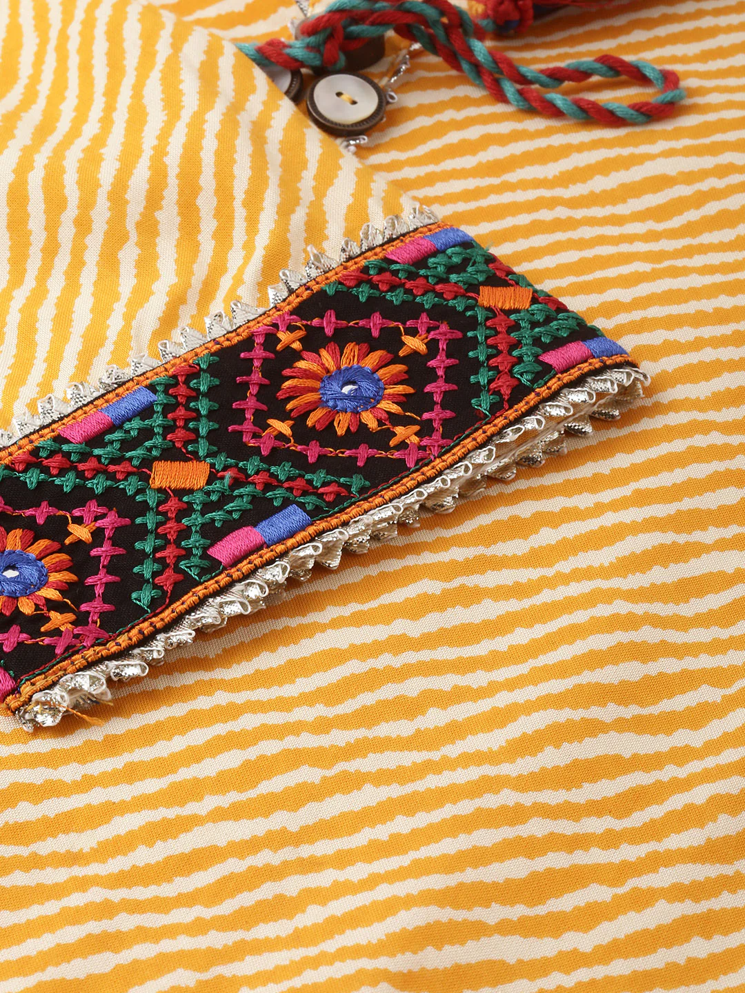 Neerus Yellow Striped Straight Kurta - Image 4
