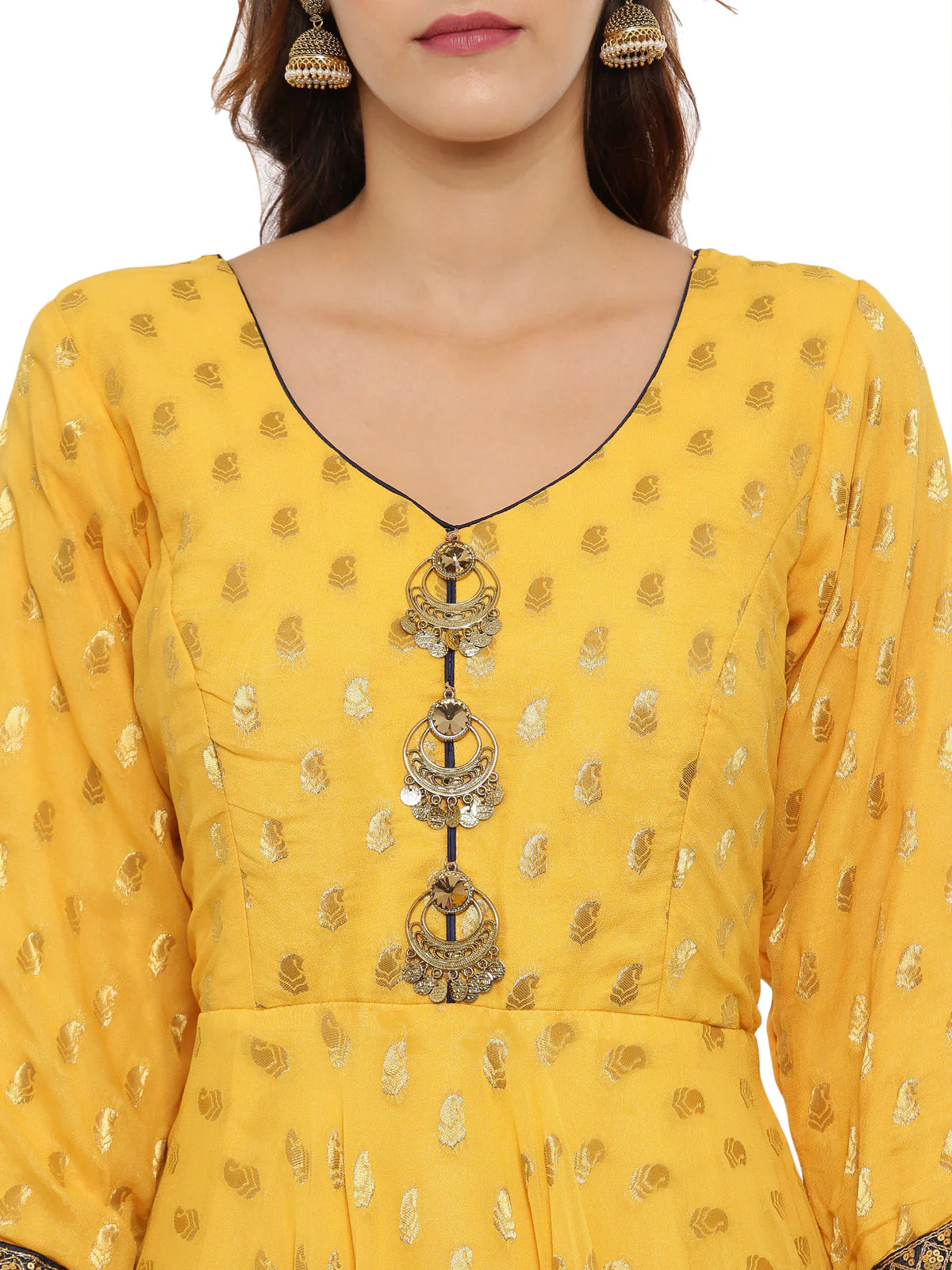 Neerus Yellow Textured Anarkali Kurta - Image 2