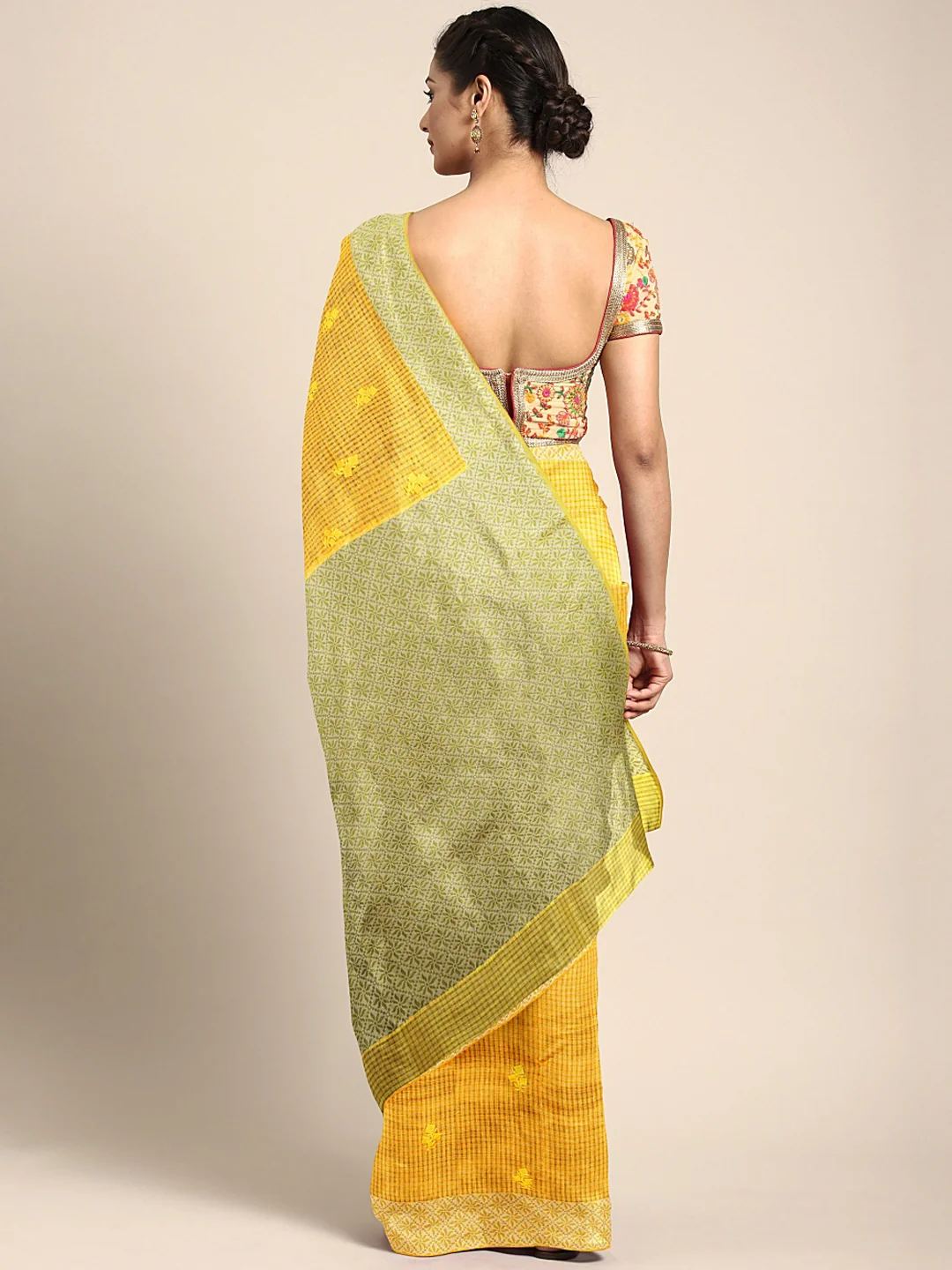 Neerus Yellow Woven Design Silk Cotton Saree - Image 2