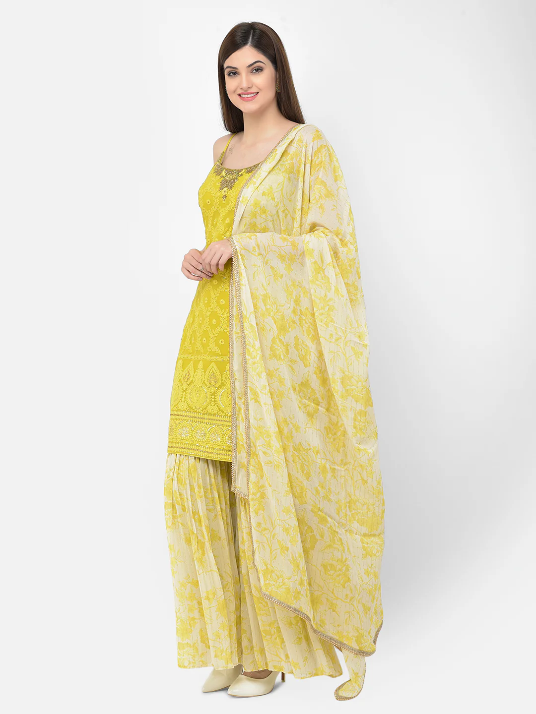 Neerus'S Lime Color Georgette Fabric Suit-Gharara - Image 2