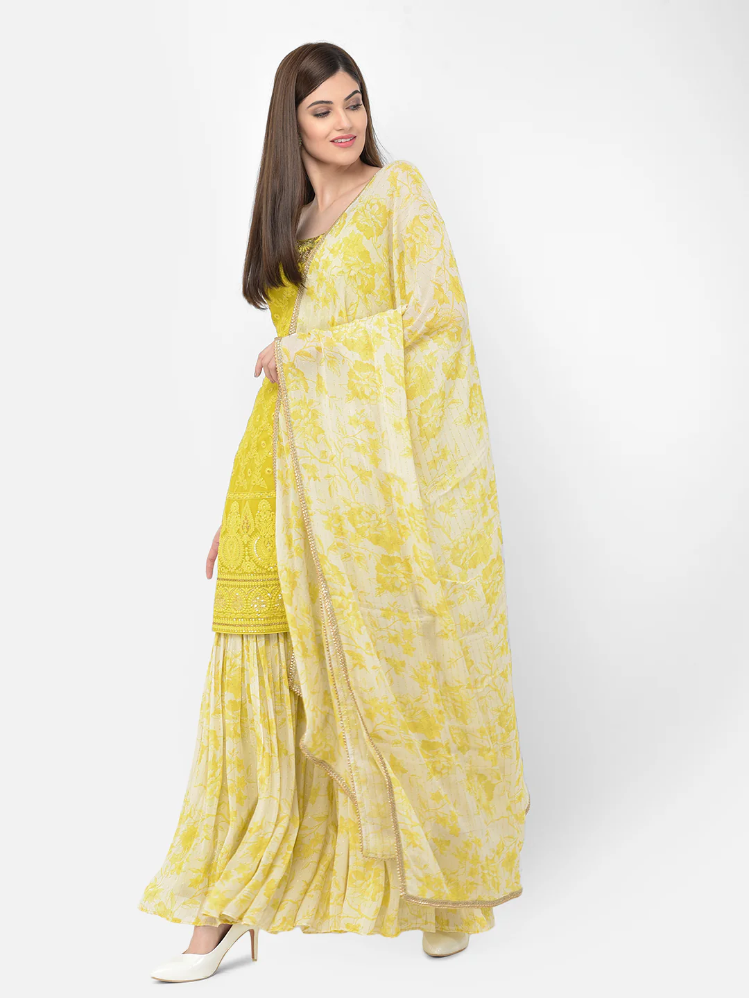 Neerus'S Lime Color Georgette Fabric Suit-Gharara - Image 4