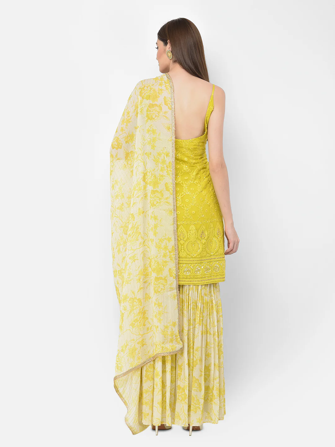 Neerus'S Lime Color Georgette Fabric Suit-Gharara - Image 5