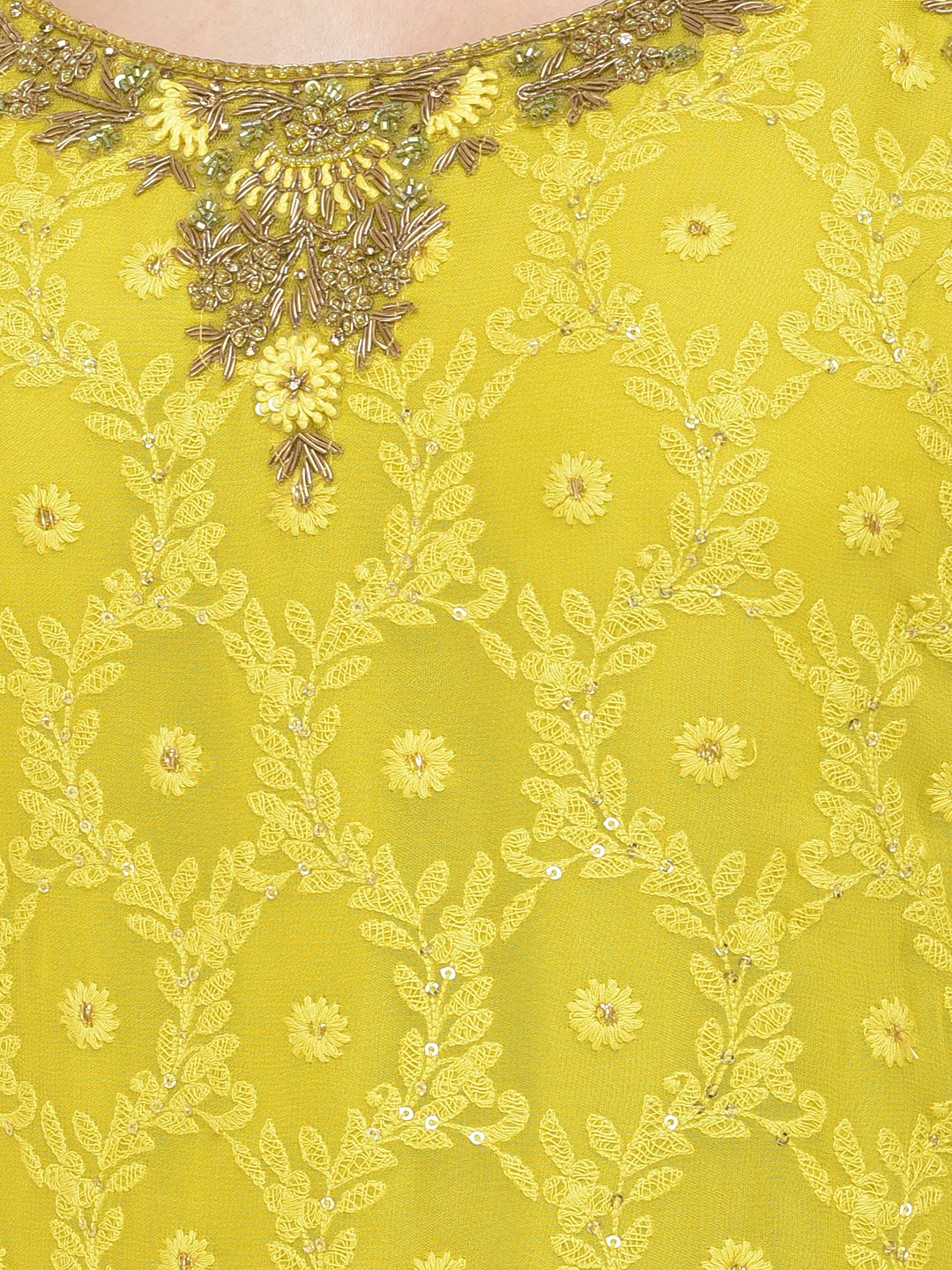 Neerus'S Lime Color Georgette Fabric Suit-Gharara - Image 6