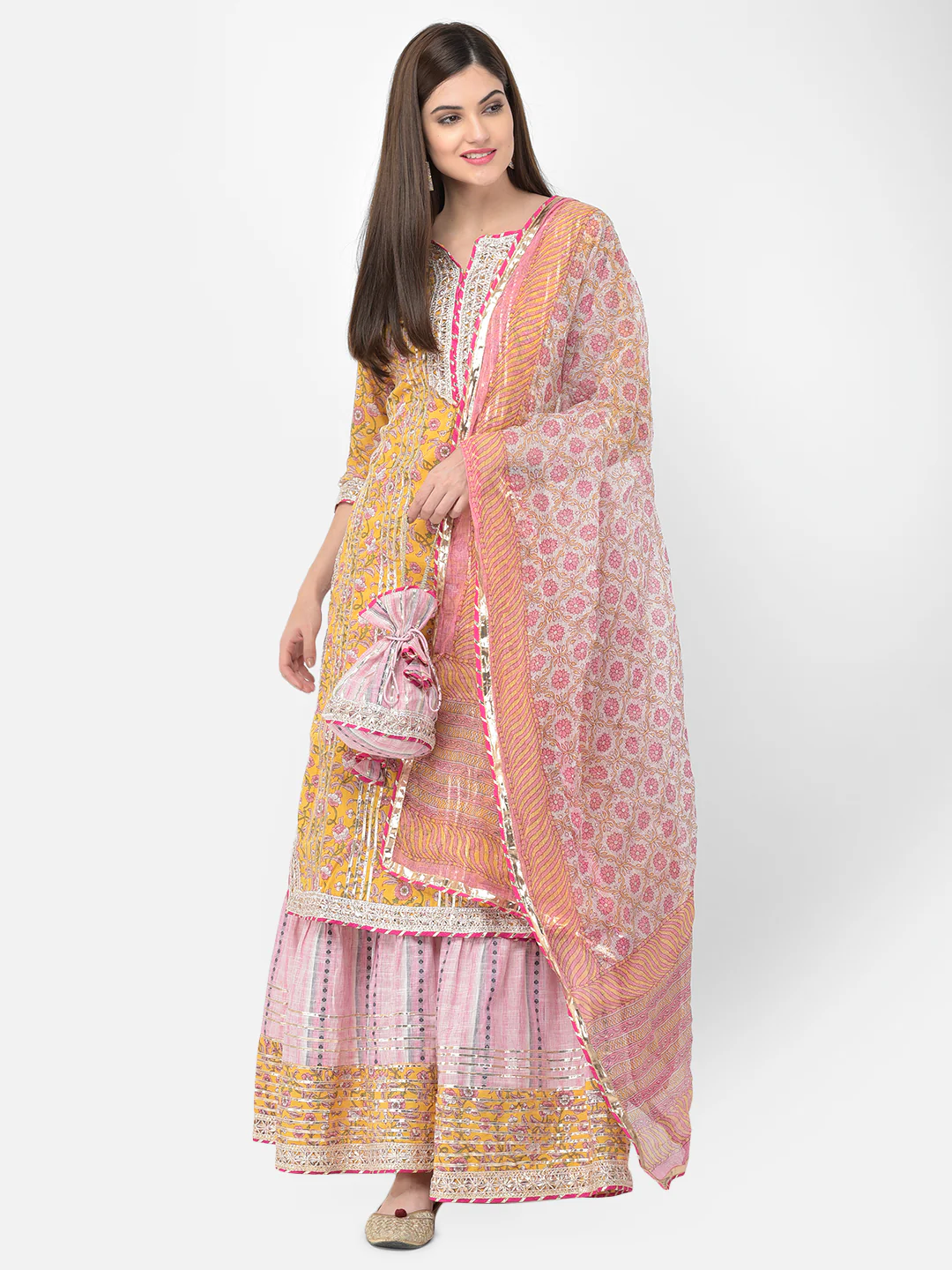 Neerus'S Mustard Color Cotton Fabric Suit