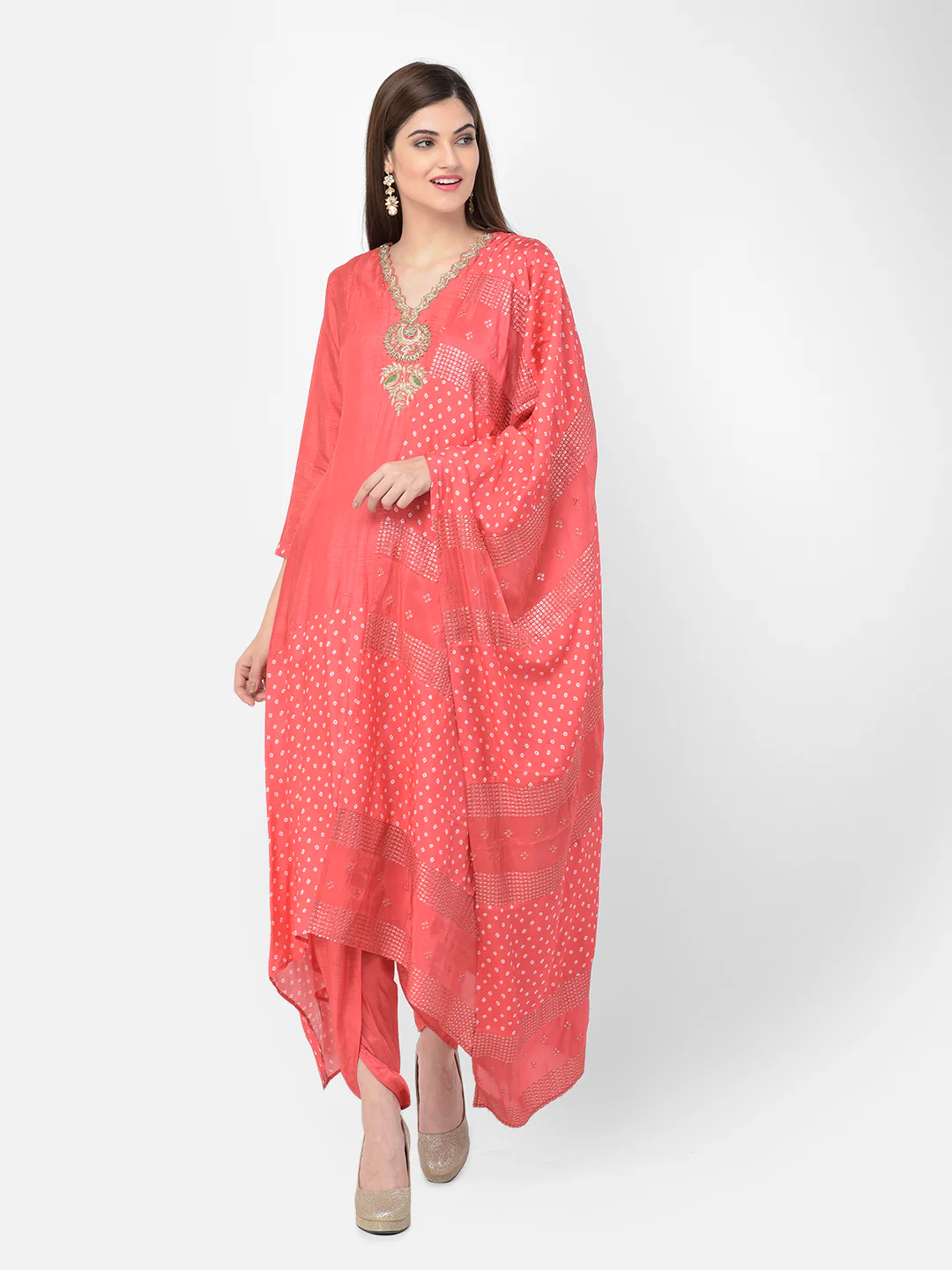 Neerus'S Tomato Color Silk Fabric Suit-Pant - Image 2